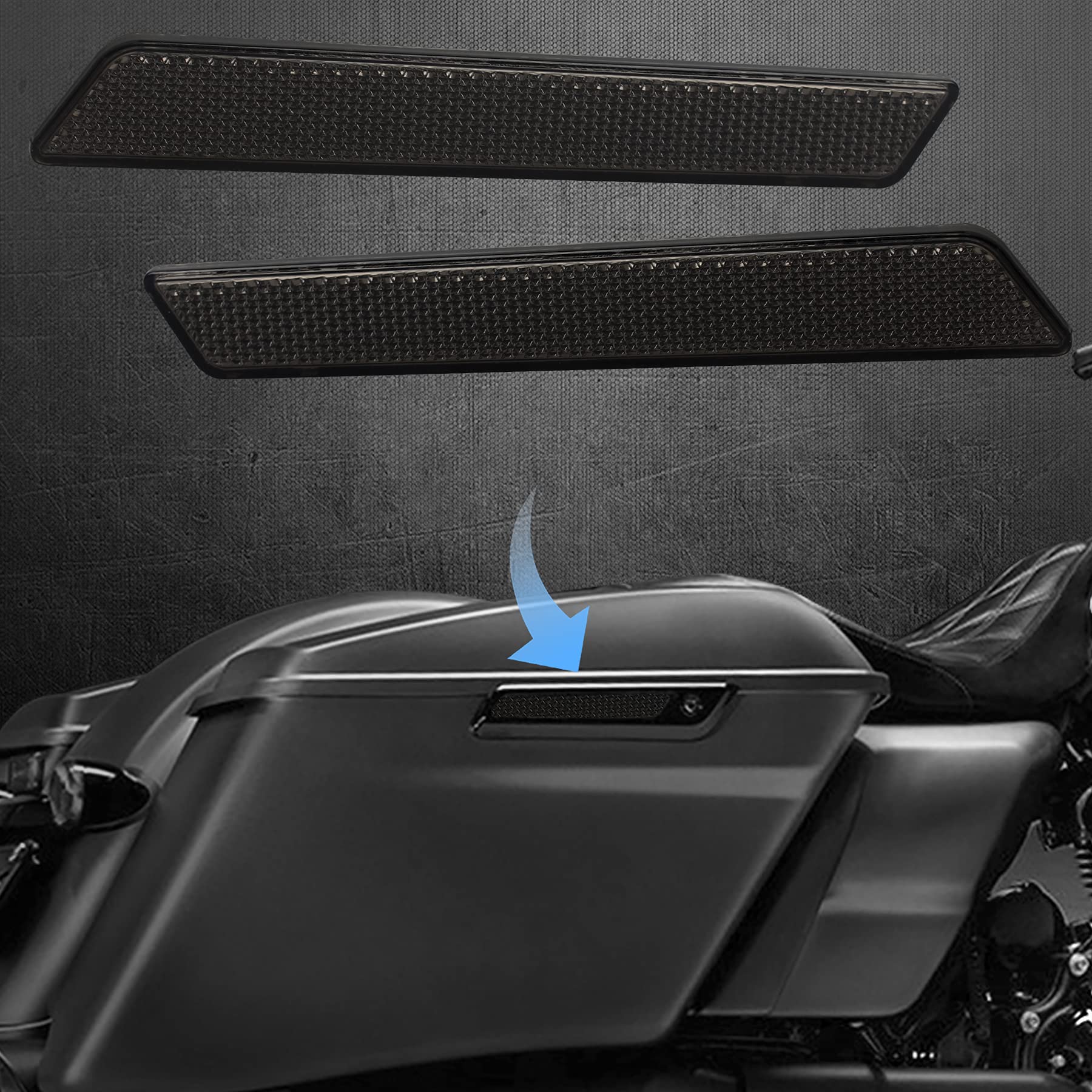 NTHREEAUTO Black Saddle Bag Reflector Inserts Latch Covers Compatible with 2014-2020 Harley Touring model,FLT, FLHT Road King,Ro