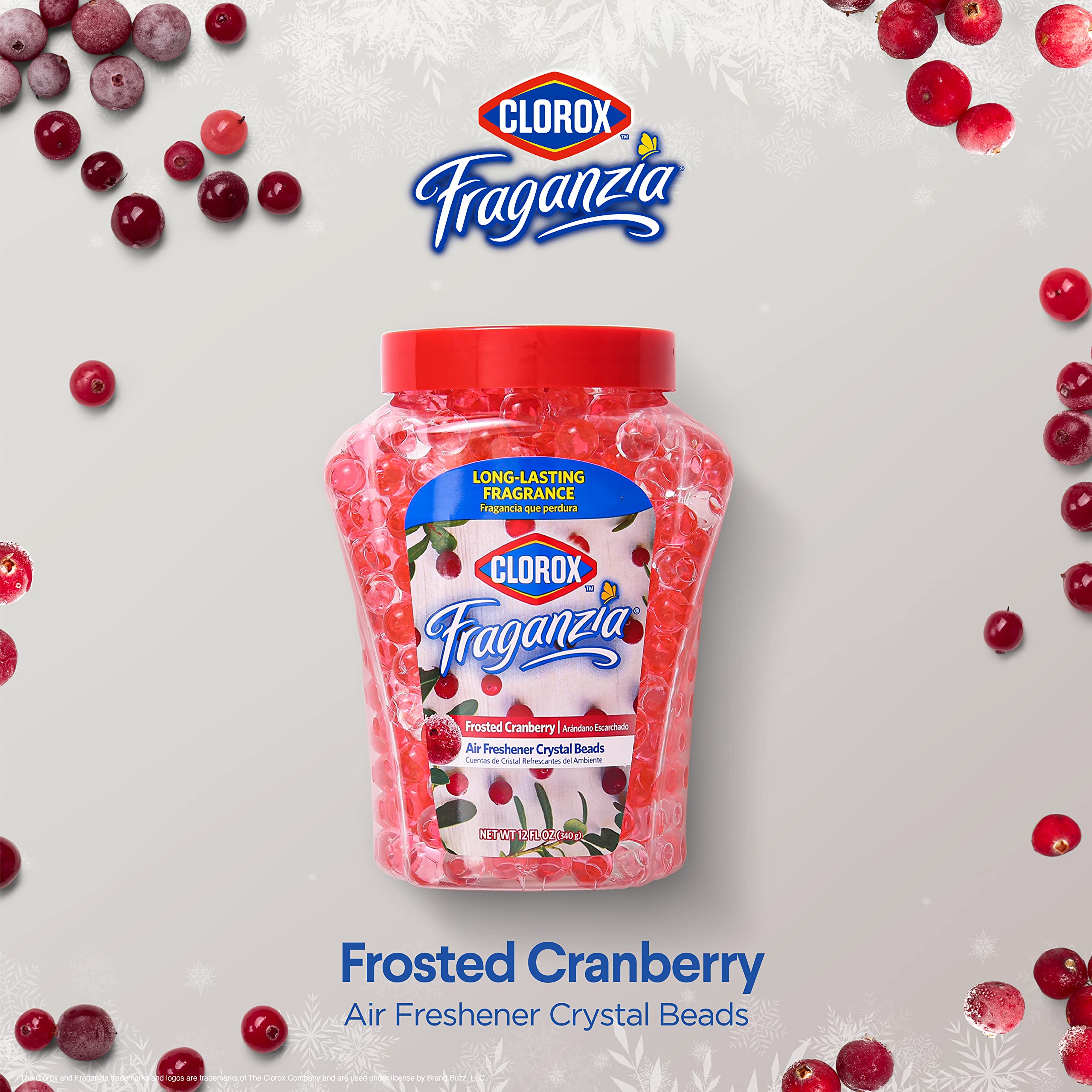 Clorox Fraganzia Crystal Beads Air Freshener in Frosted Cranberry | Long Lasting Room Air Freshener Beads for Home or Car| Solid