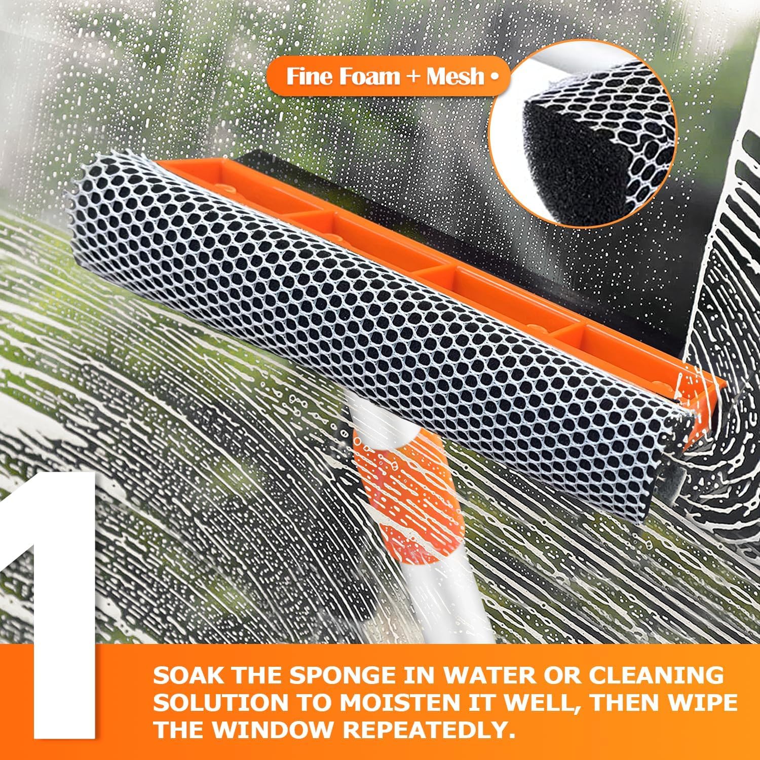 ARTIPOLY Squeegee for Window | 2-in-1 Window Cleaner Sponge and Soft Rubber Strip with Telescopic Extension Pole 18   -29    | W