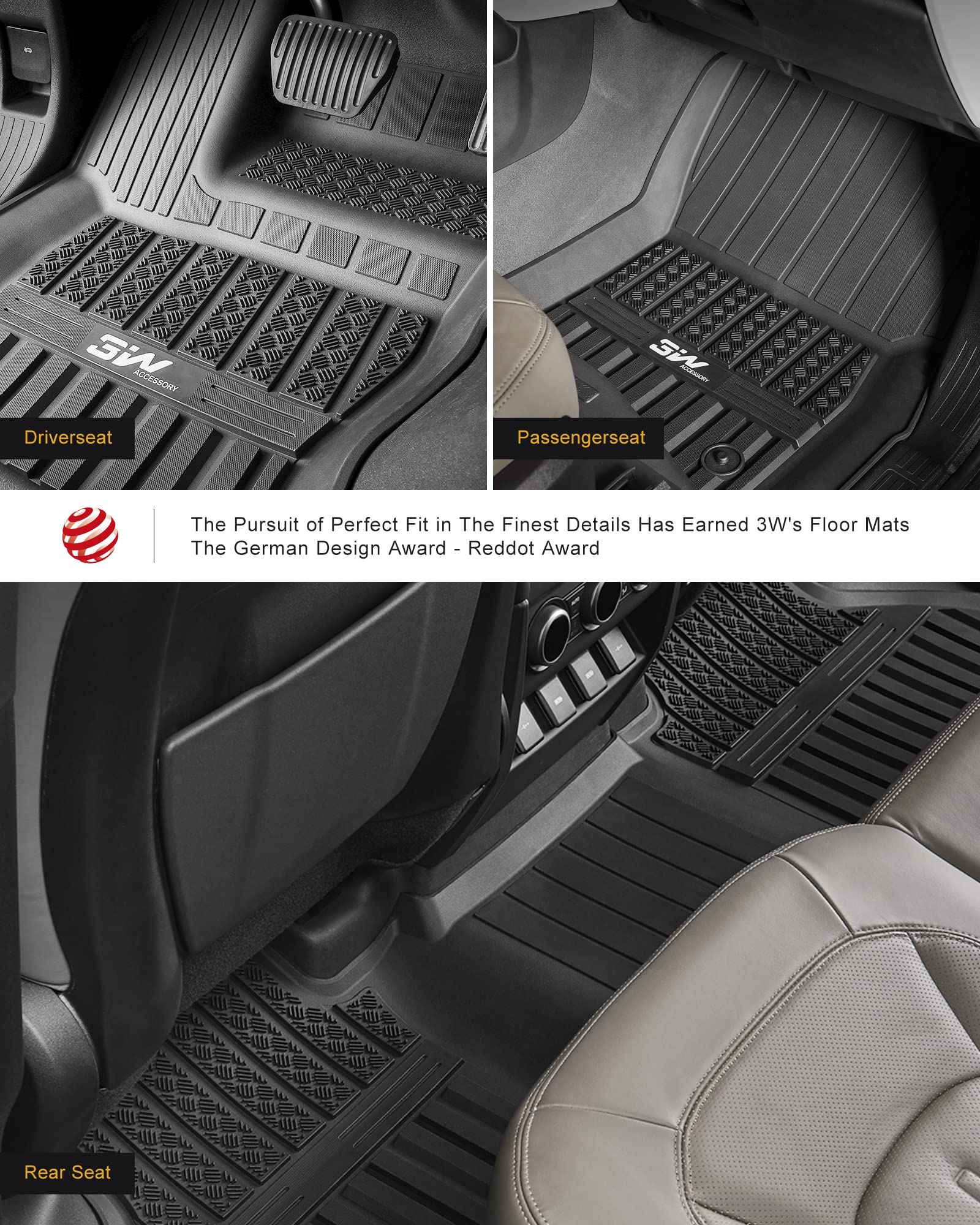 3W Floor Mats&Cargo Liner Fit Land Rover/Range Rover Defender 110 2020-2024 2025 (Not For Defender 110S/Rubber Flooring), Tpe Al