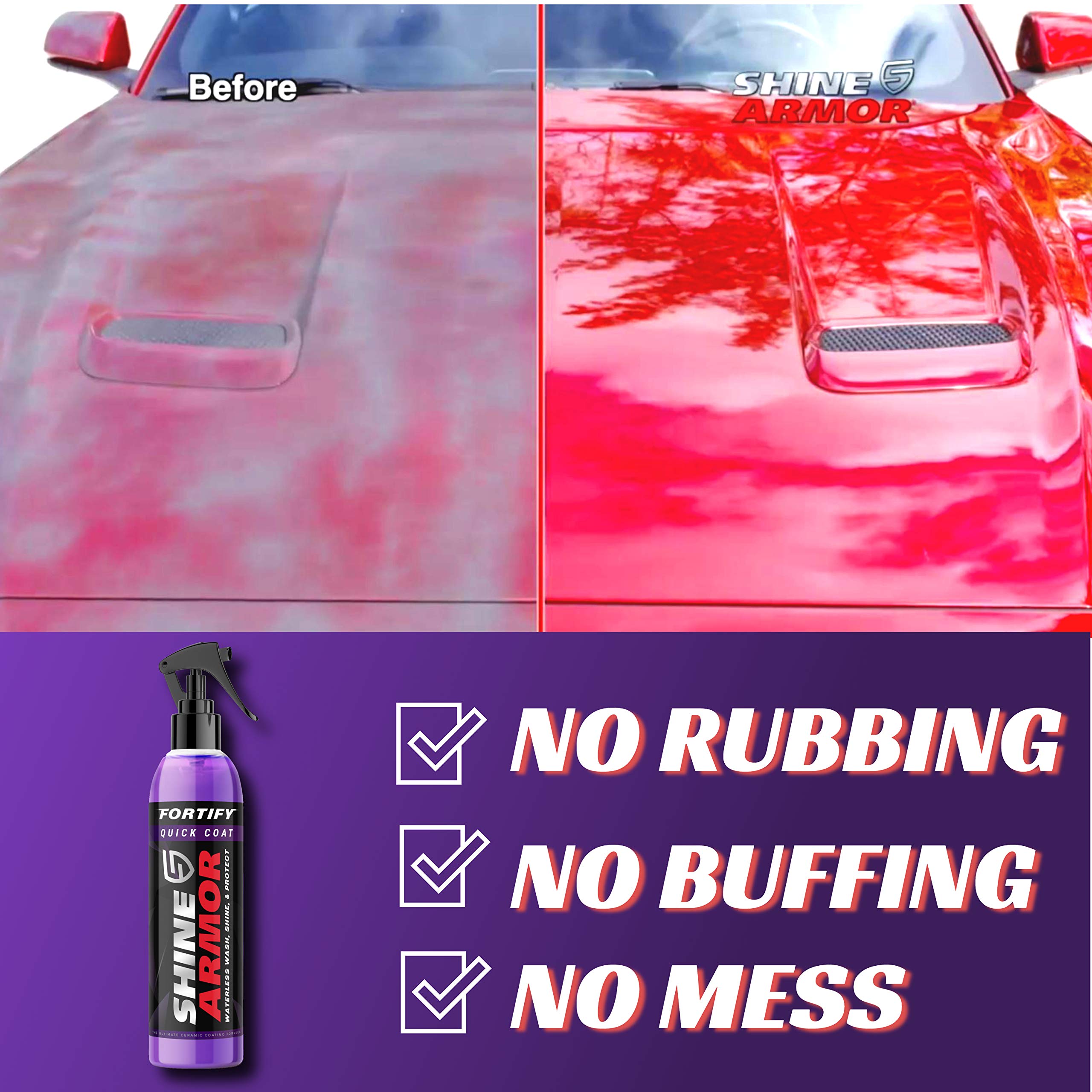 Shine Armor Fortify Quick Coat High Performance Ceramic Coating, Car Wax Spray, Hydrophobic Top Coat Polish And Polymer Paint Sealant Protection For Vehicle Leather Seat, Tires, Bumpers, Rims Made In