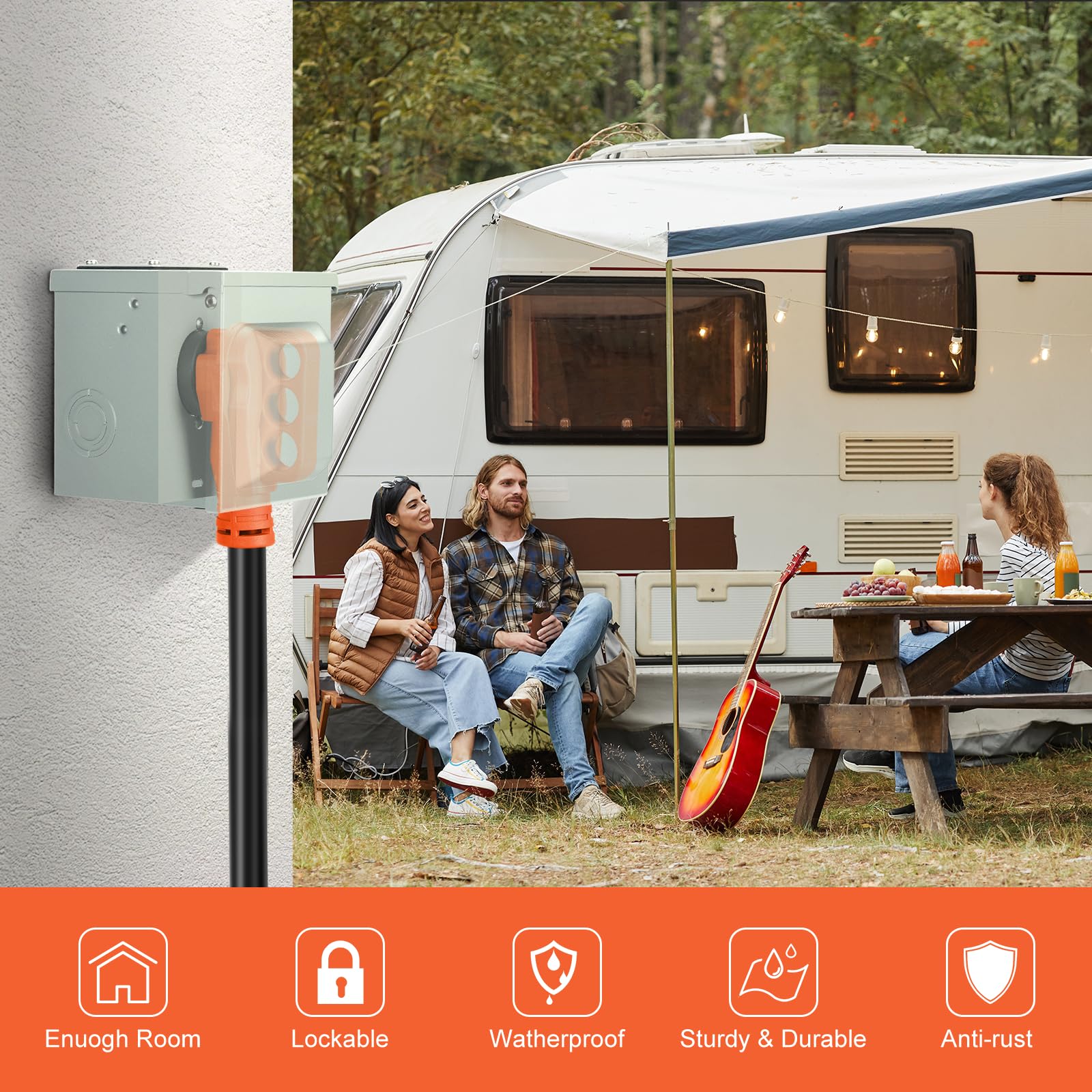Welluck 30 Amp Rv Power Outlet Box, 125 Volt Nema Tt-30R Rv Receptacle, Enclosed Lockable Outdoor Electrical Panel Weatherproof