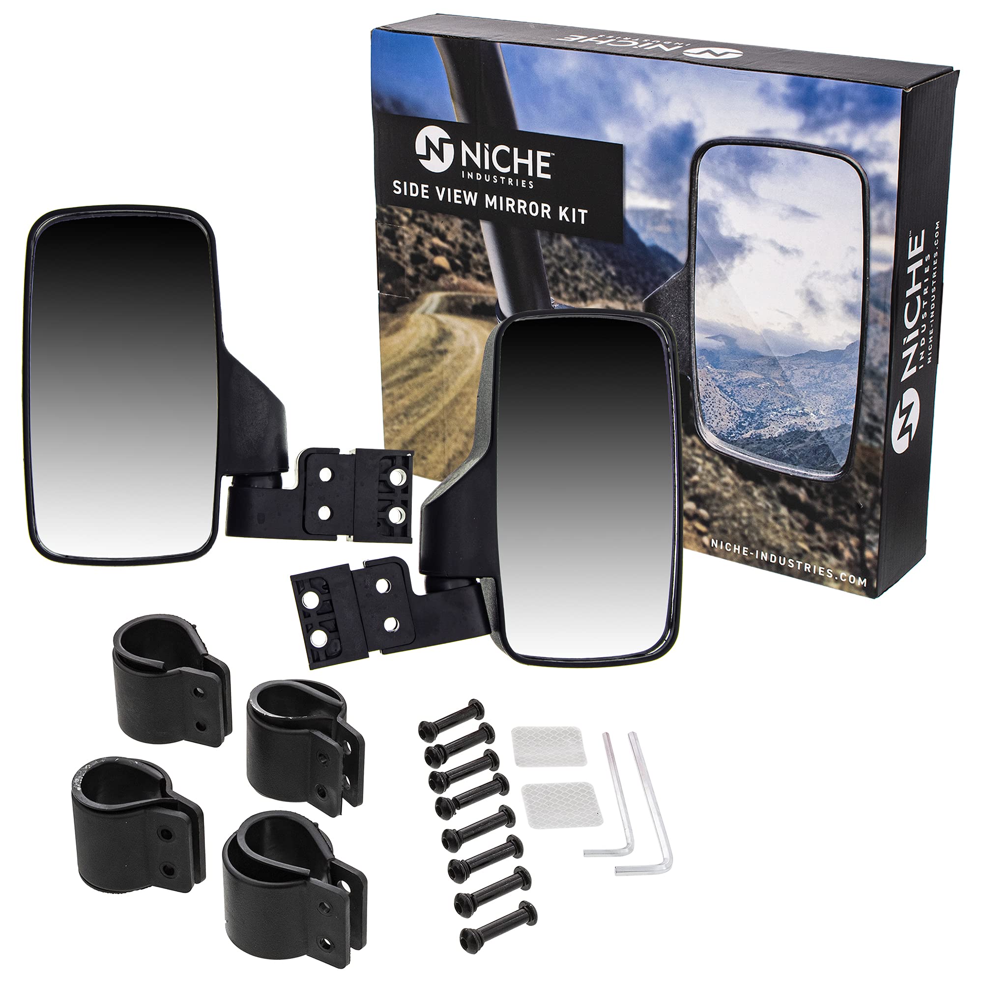 Niche Utv Side View Mirror Set With 1.75' - 2' Roll Bar Cage For Polaris Rzr Kawasaki Teryx Mule Pioneer Yamaha Rhino (Black)