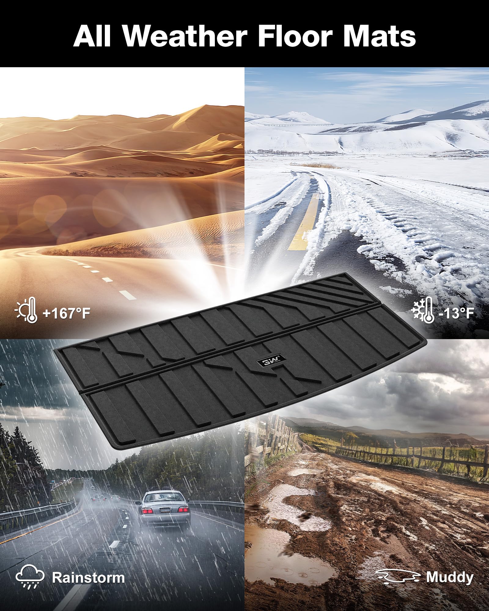 3W Cargo Liner Fit For 2021 2022 2023 2024 2025 Chevy Tahoe/Gmc Yukon/Cadillac Escalade 7 Seat, Tpe All Weather Custom Fit Heavy