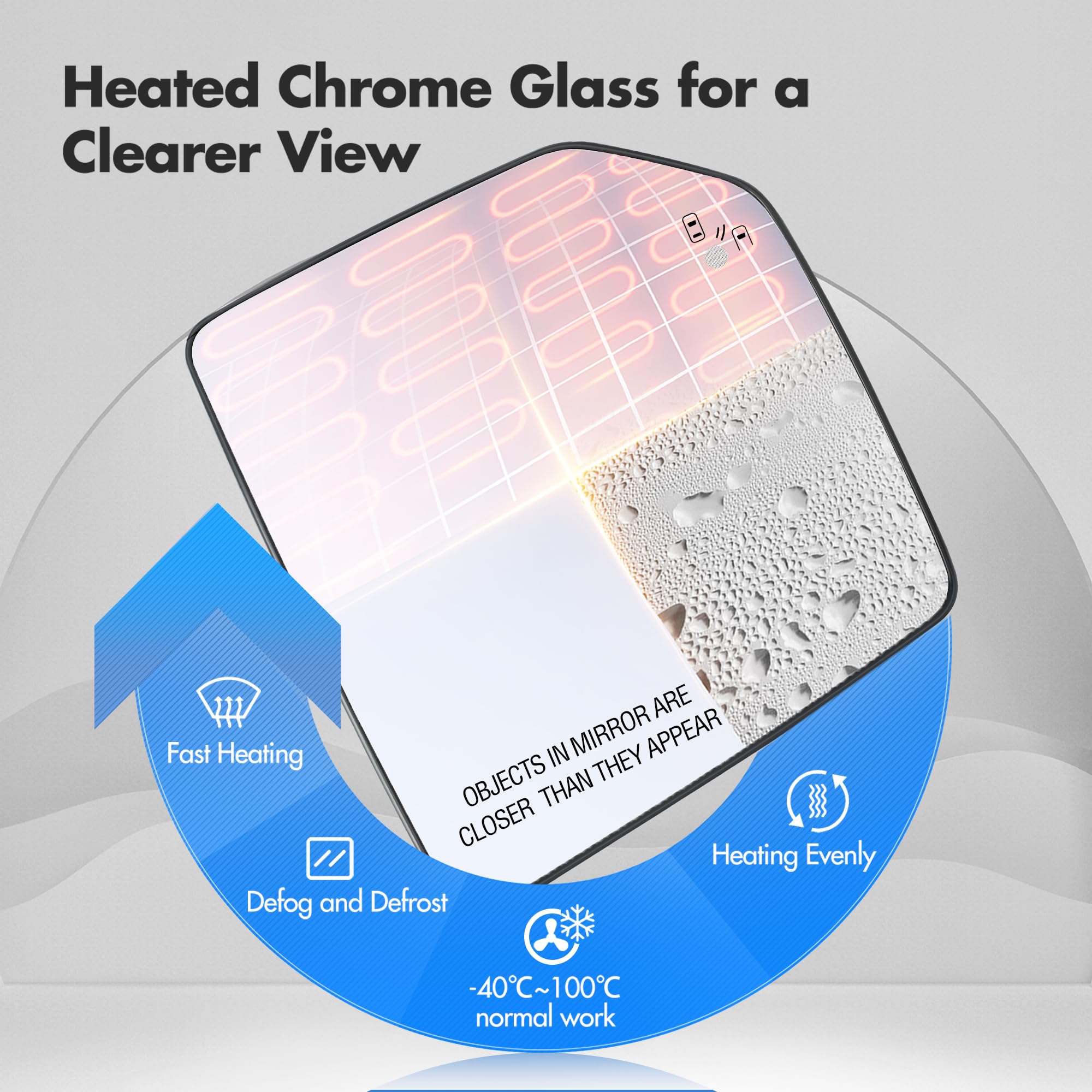 Snemeey Compatible With Ford F150 Passenger Side Mirror Glass 2015 2016 2017 2018 2019 2020 2021 - Right Side Ford F150 Raptor Mirror Replacement Glass, With Blind Spot Detection, Fl3Z-17K707-D