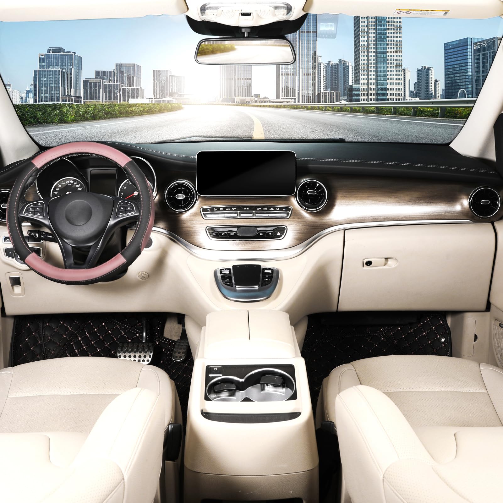 Seg Direct Steering Wheel Cover For Car, Standard Size 14.5-15 Inch, Auto Interior Accessories, Black And Pink