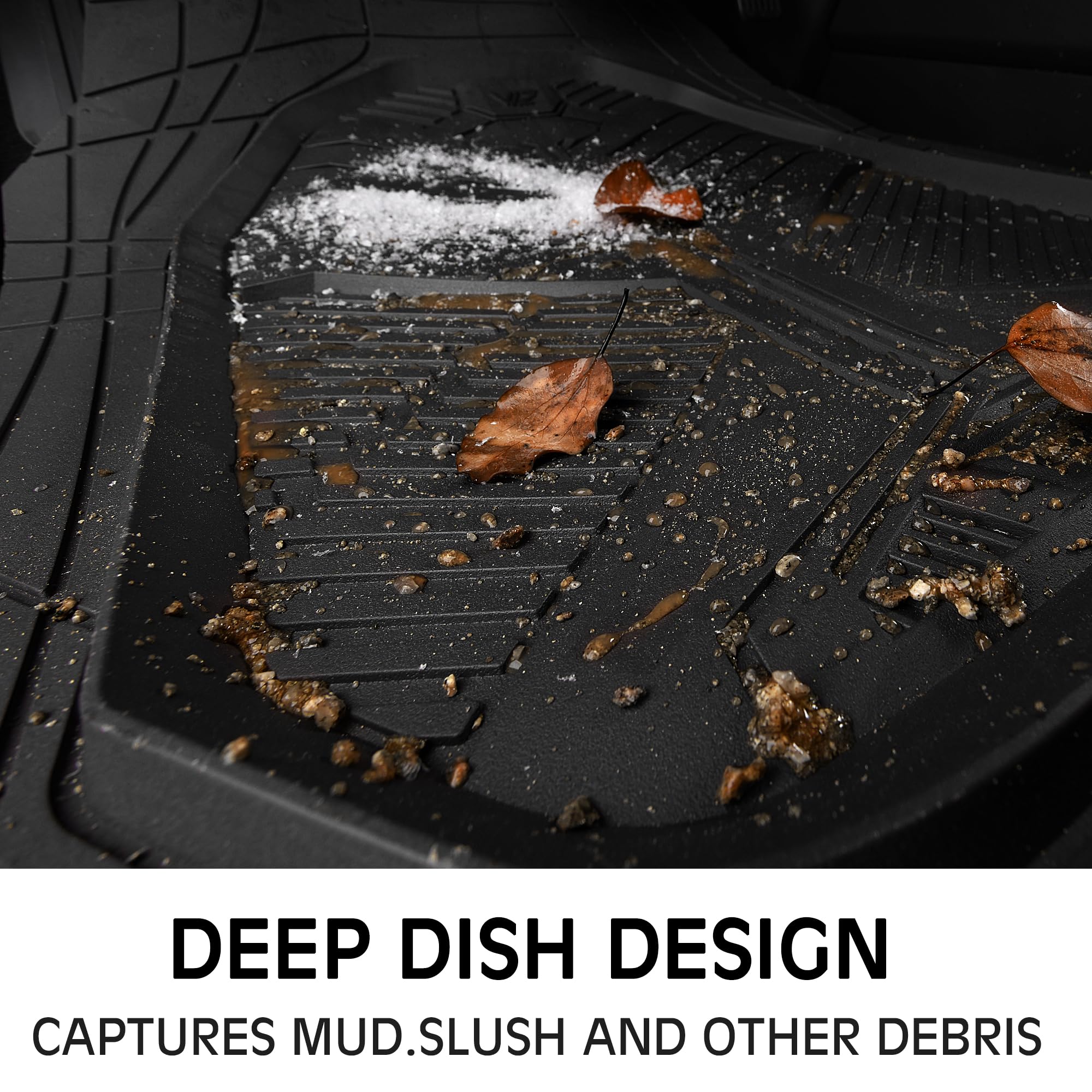 Car Pass Heavy Duty Rubber Car Mats, Deep-Dish Odorless Car Floor Mats All Weather, Universal Trim-To-Fit For Suvs Trucks Sedans
