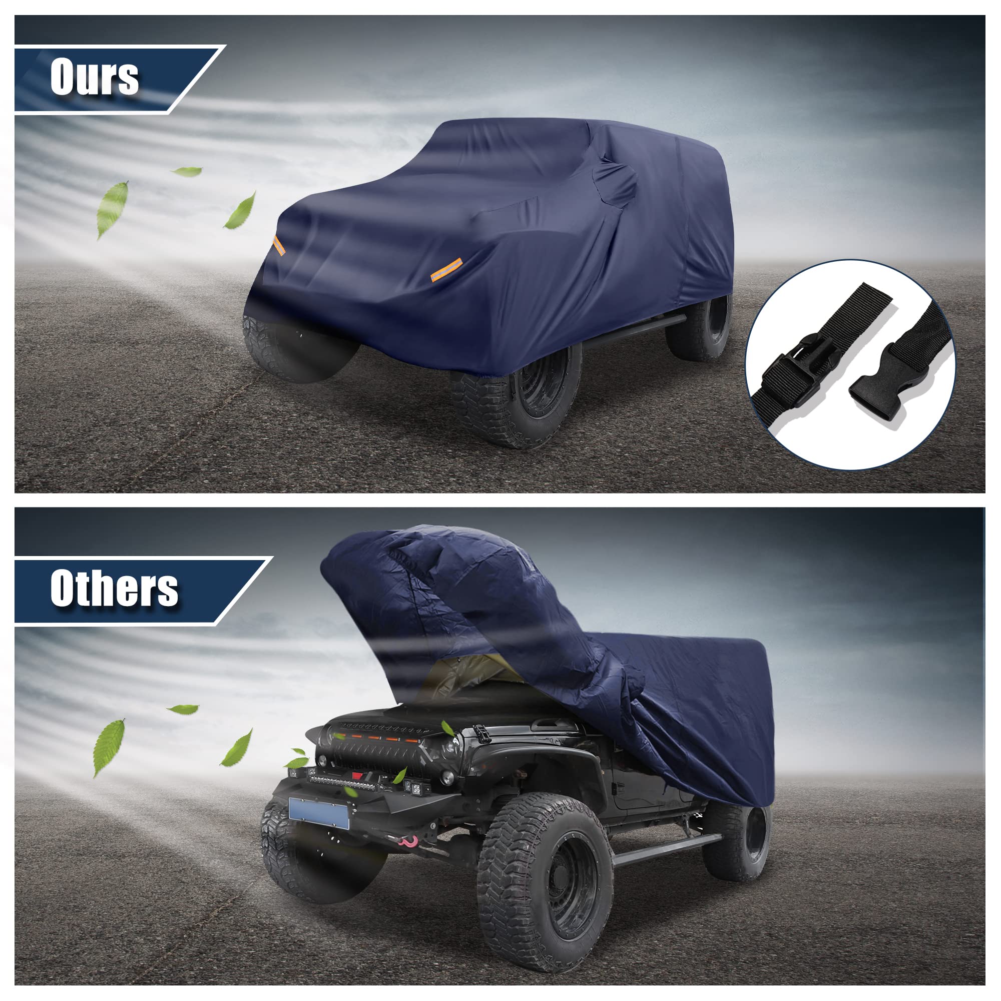 X Autohaux Suv Car Cover Fit For Jeep Wrangler Jk Jl 4 Door 2007-2021 Outdoor Waterproof Sun Dust Wind Snow Protection 210D Oxfo