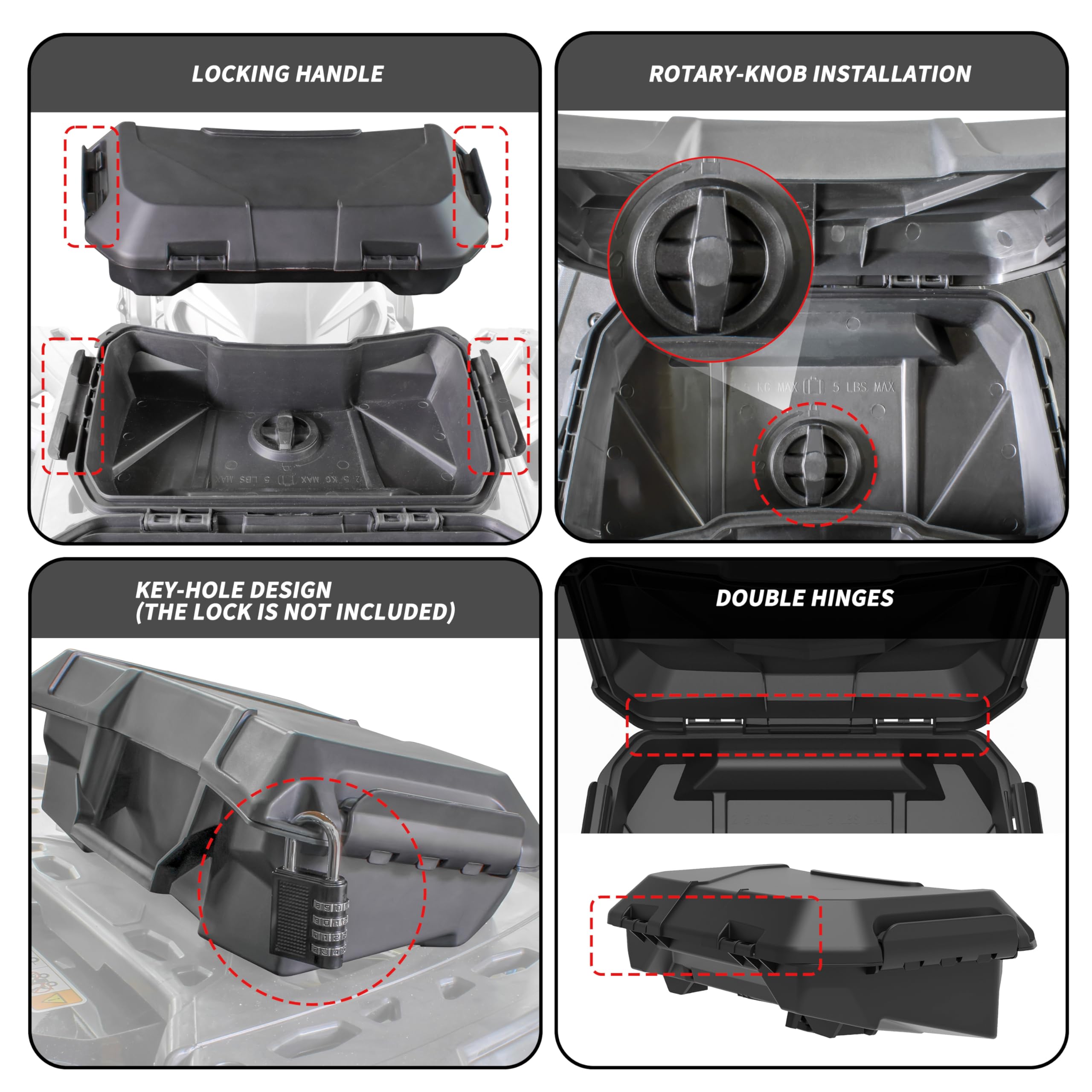 SAUTVS Storage Cargo Box for Can Am Outlander, 2 GAL Front Rear Storage Box Back Seat Rack Storage Cargo Box for Can-Am Outlande