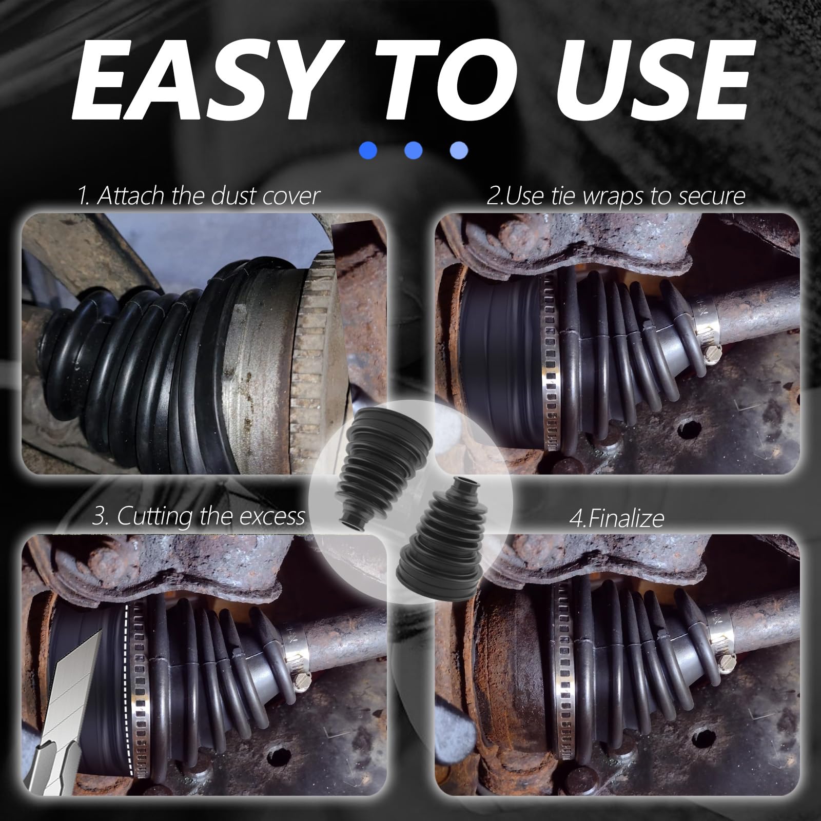 2PCS CV Boot Repair Kit Fit for 19mm to 24mm Shafts,Silicone CV Axle Boot Repair Kit Includes 4 Stainless Steel CV Boot Clamp &