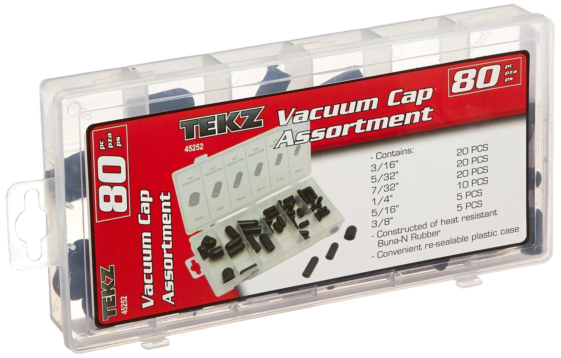 Tekz 45252 80-Piece Buna-N Rubber Vacuum Cap Assortment