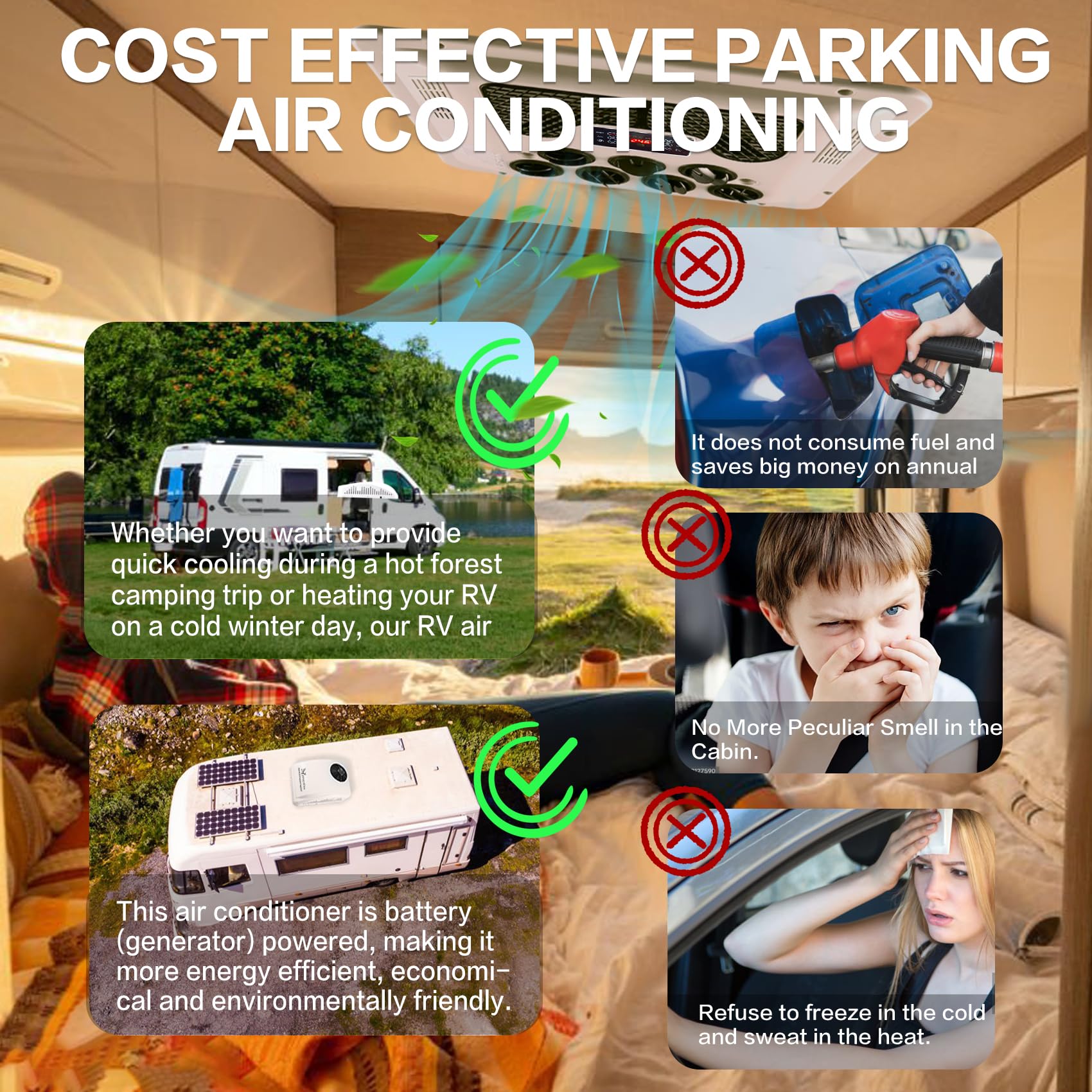 24V RV Air Conditioner 8530 BTU Non-Ducted, 45dB 2-in-1 RV Rooftop Air Conditioner for Heater and Cooling, Easy-to-install 24V R