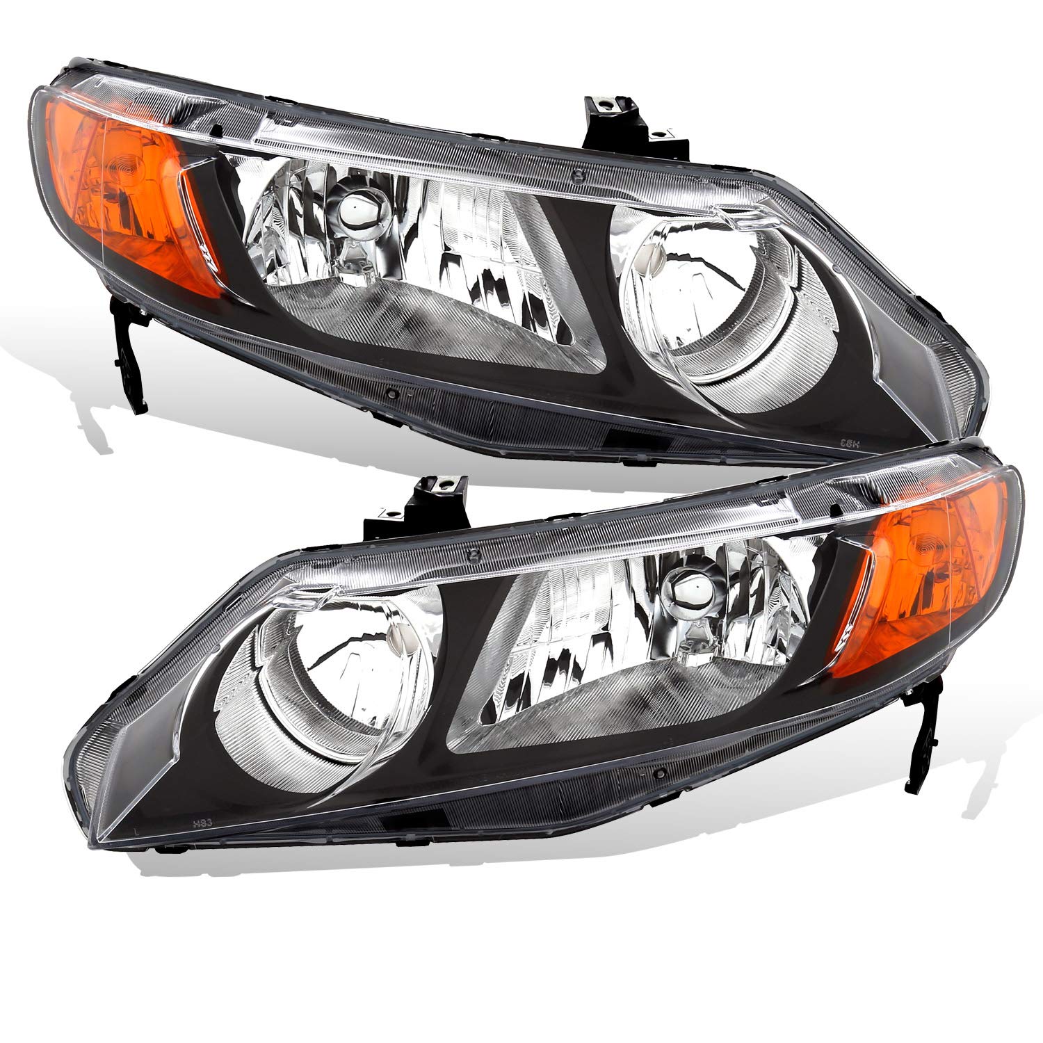 Amerilite Jdm Black Replacement Halogen Headlights Set For 2006-2011 Honda Civic Sedan 4 Door/Hybrid - Passenger And Driver Side