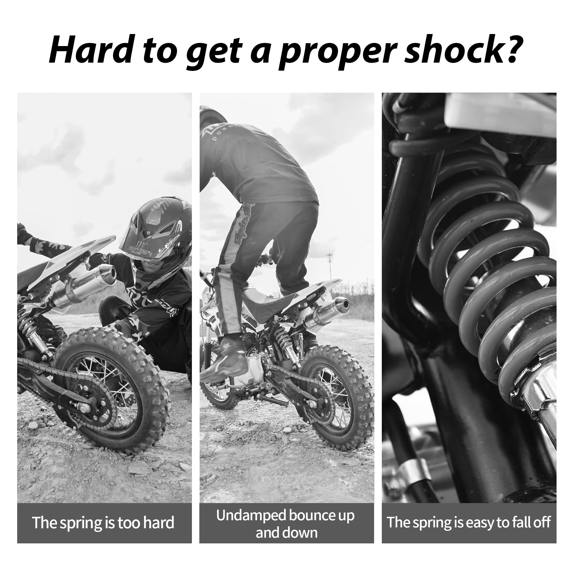 Rutu 10.25' 260Mm Rear Shock, Mono Shock, Universal Pit Bike Shock Replacement For Sdg Ssr Pitster Lifan 110Cc 125Cc 140Cc 200Cc 250Cc Pit Dirt Bike 400Lbs - Black