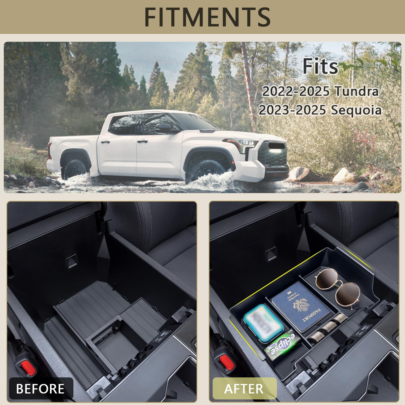 Jdmcar Half-Sized Center Console Organizer Tray Compatible With 2022 2023 2024 2025 Toyota Tundra Accessories And 2023 2024 2025