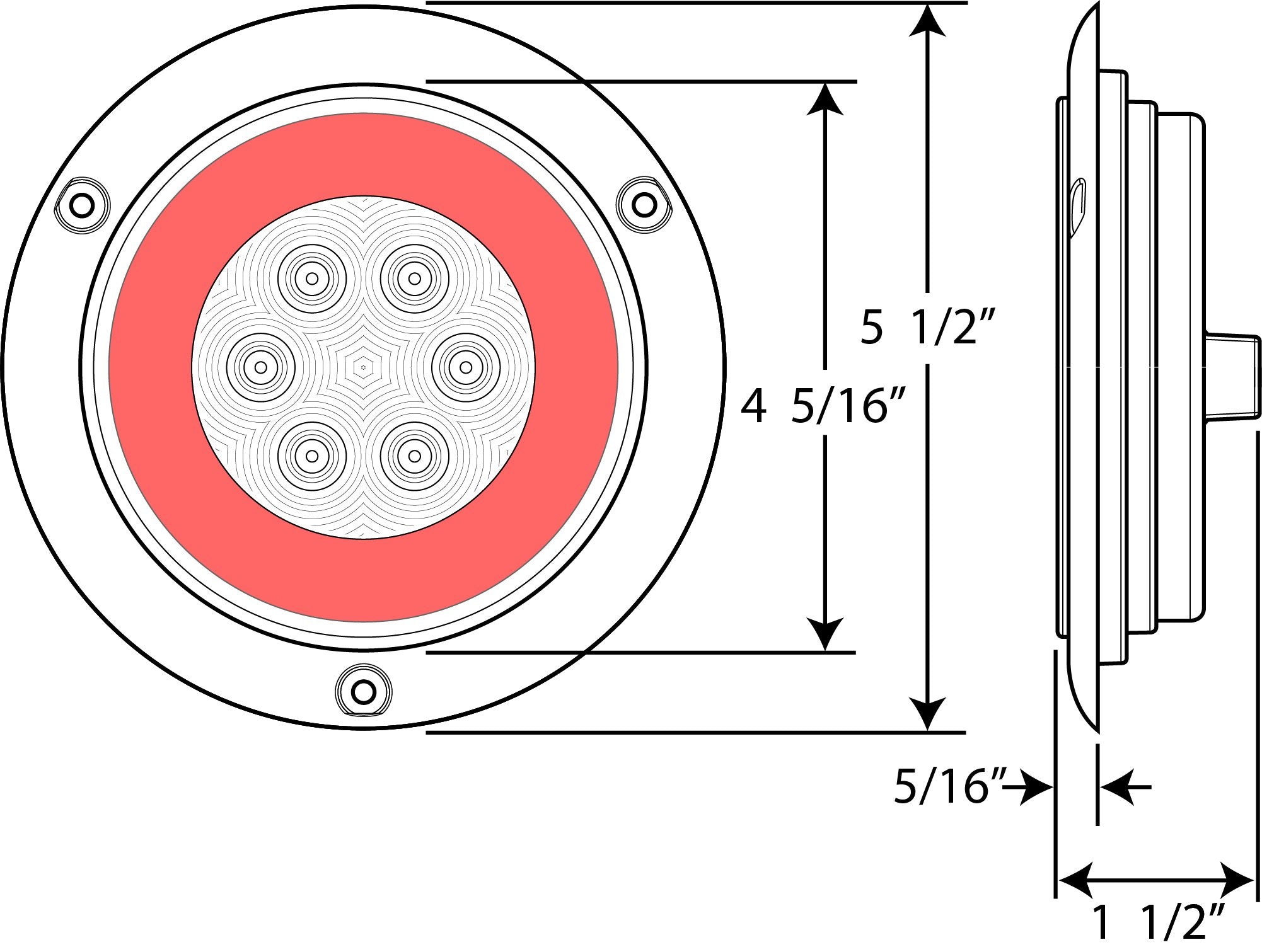 Optronics STL101RFBP Lens 4&quot; Sealed LED Light with Mounting Flange, Red