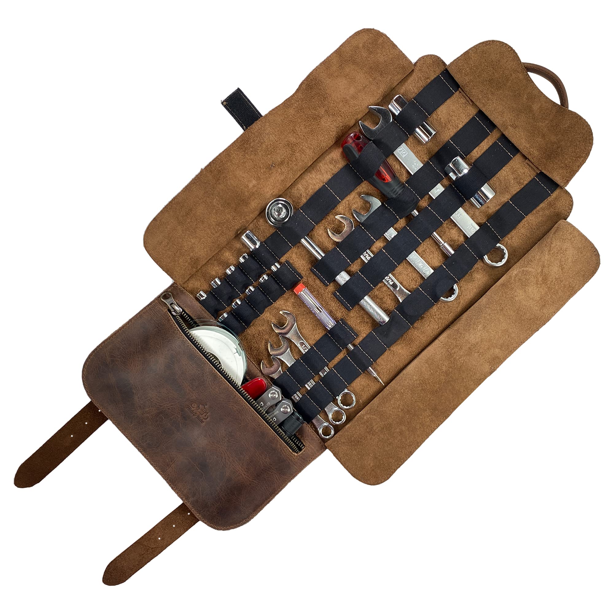 Hide & Ride, Motorcycle Tool Roll Bag, Leather Motorbike Saddlebag, Wrench Organizer Small Tool Bag Wrap Wrench Roll Up Motorcycle Tool Kit Motorcycle Bags Saddlebag Front Fork Handlebar Storage Pouch