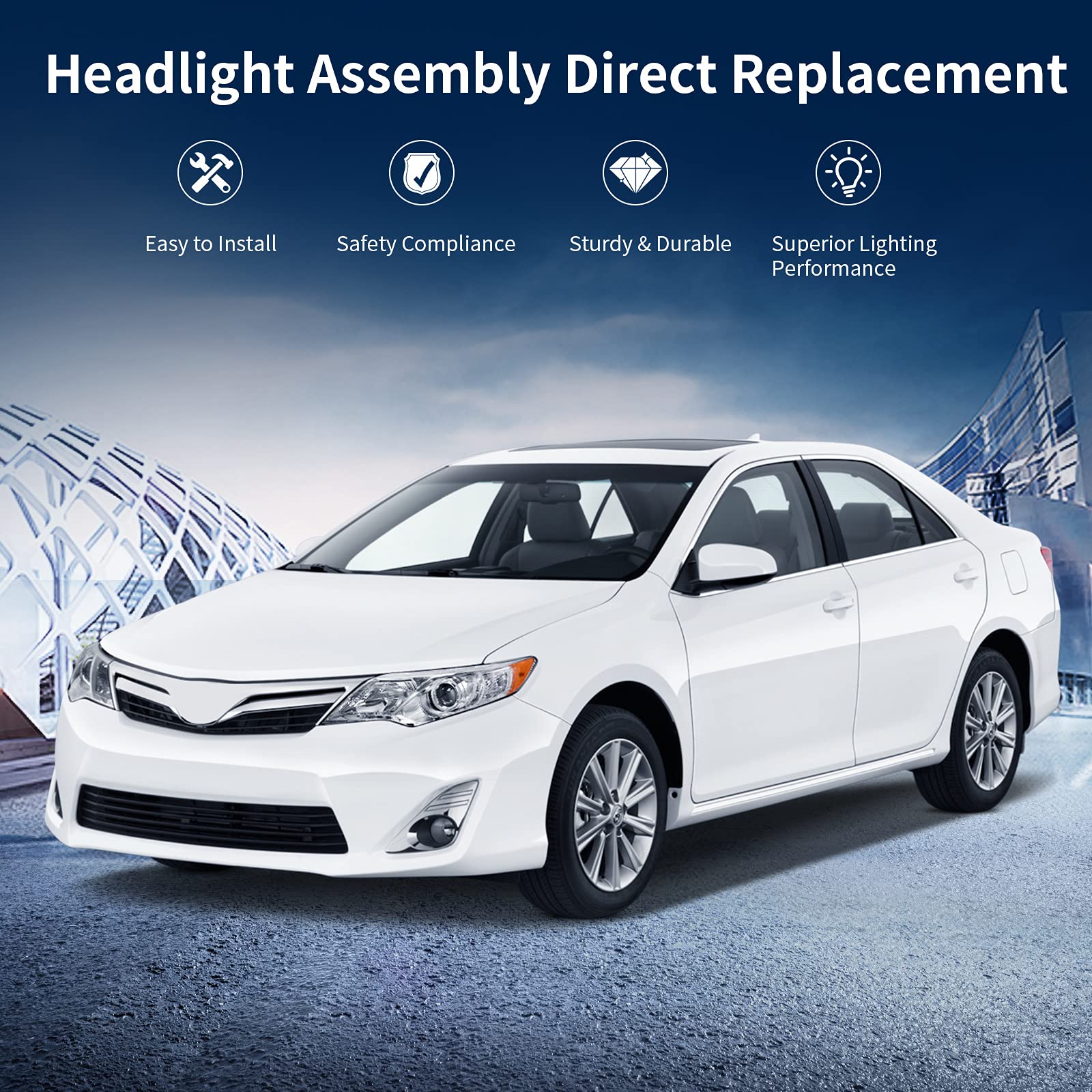 Autosaver88 Headlight Assembly Compatible With 2012-2014 Camry L/Le/Xle/Hybrid Le Xle 12 13 14 Camry Headlamp Replacement Chrome