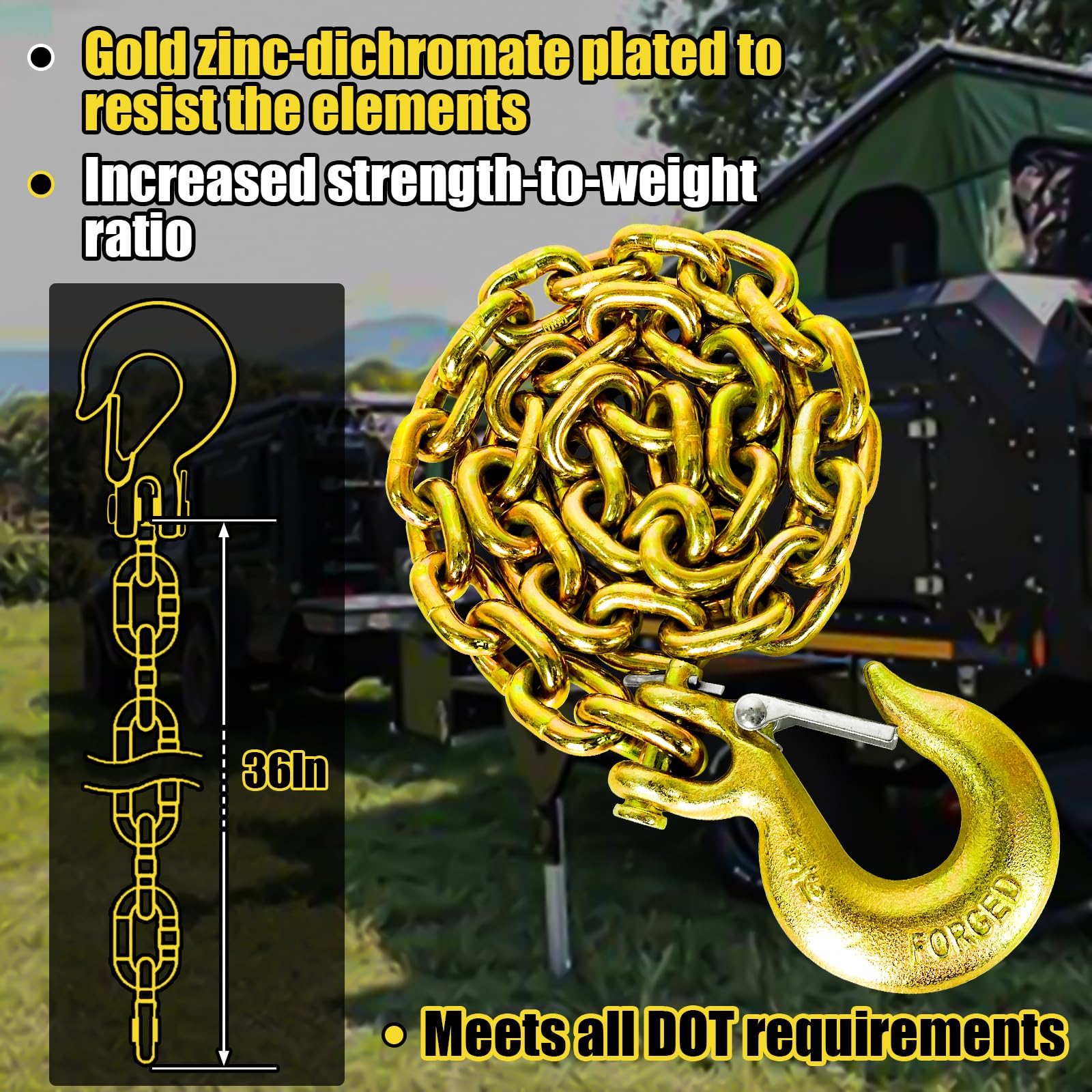 Fithoist G80 Trailer Safety Chain With 5/16'' Clevis Snap Hook - 36 Inch Heavy Duty Chain, 2-Pack, Wll 21,000 Lbs For Towing