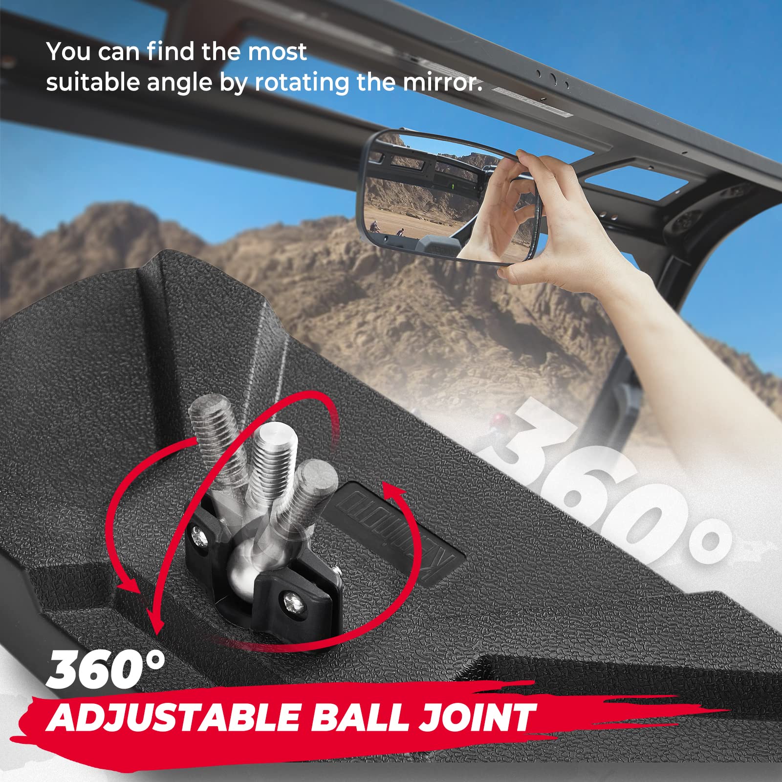 Kemimoto Utv Rear View Mirror Compatible With Polaris Ranger 500 570 900 Xp 1000 Xp/Crew 2017-2025 With Factory Drop Down Mounti