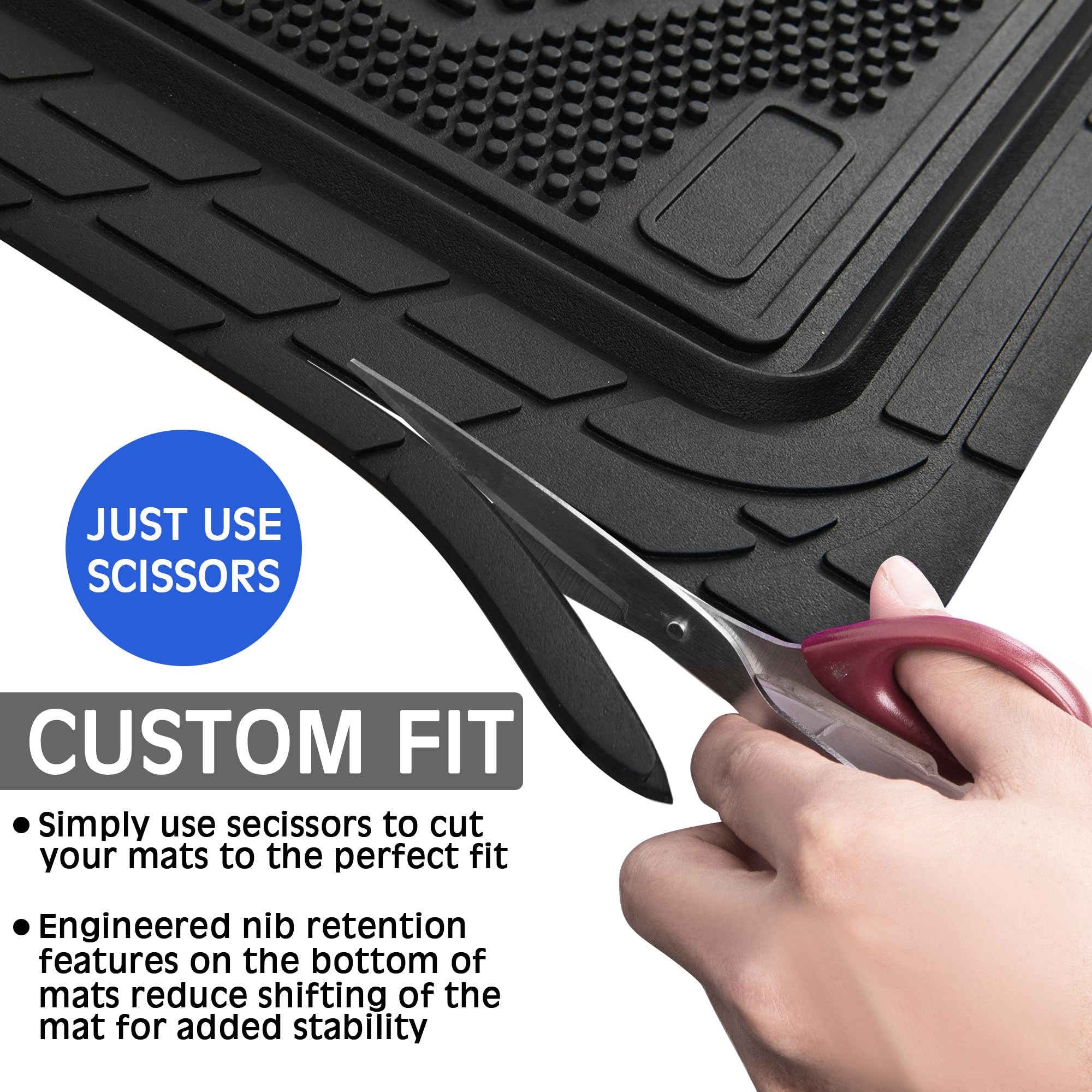 CAR PASS Heavy Duty Rubber Floor Mats 4-Piece Car Mat Set - Universal Waterproof Trim to Fit Floor Mats for Car Sedan SUV Coupe