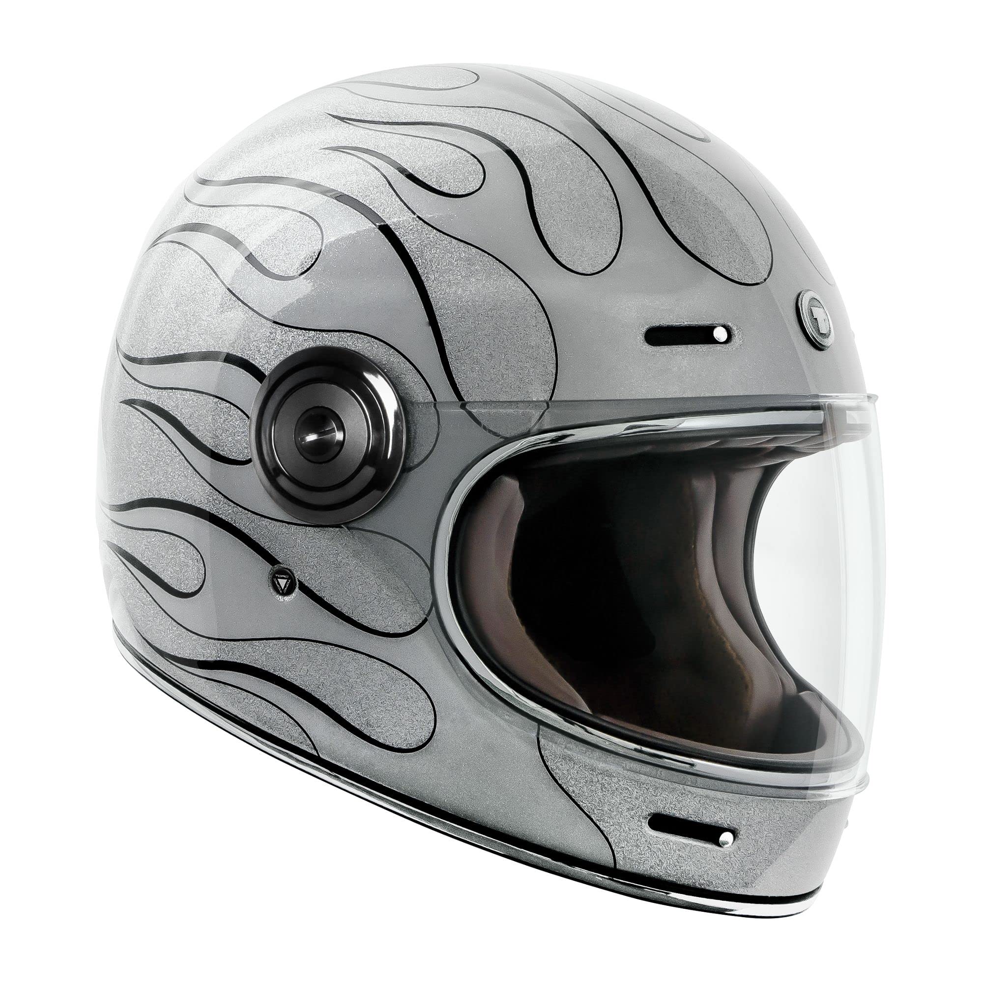 Torc T1 Unisex-Adult Retro Full Face Motorcycle Helmets, Silver Mega Flake Blaze, 3X-Large