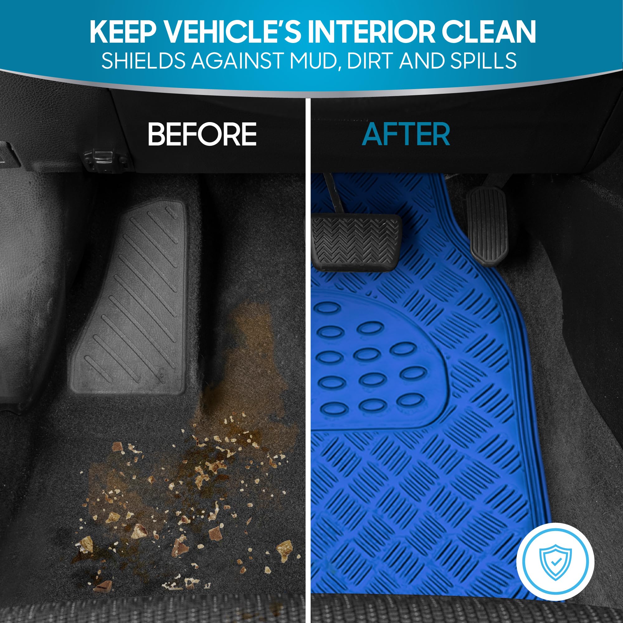 BDK MT-641-BL Universal Fit 4-Piece Set Metallic Design Car Floor Mat - Heavy Duty All Weather With Rubber Backing (Blue)