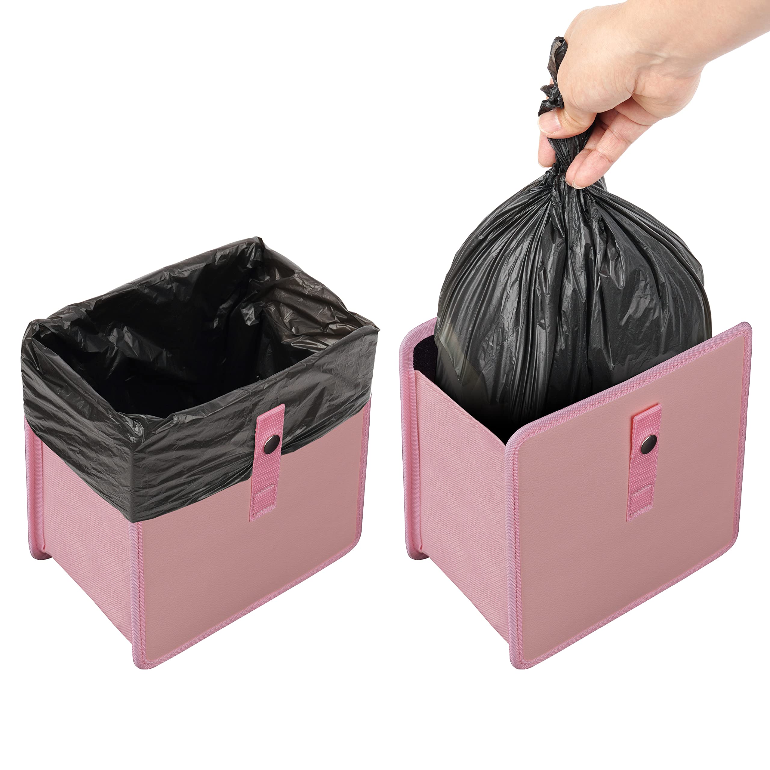 Kmmotors Jopps Car Trash Can - Compact Foldable Strap Bin, Pu Leather & Oxford, Waterproof, Cute & Soft-Tone Design For Stylish