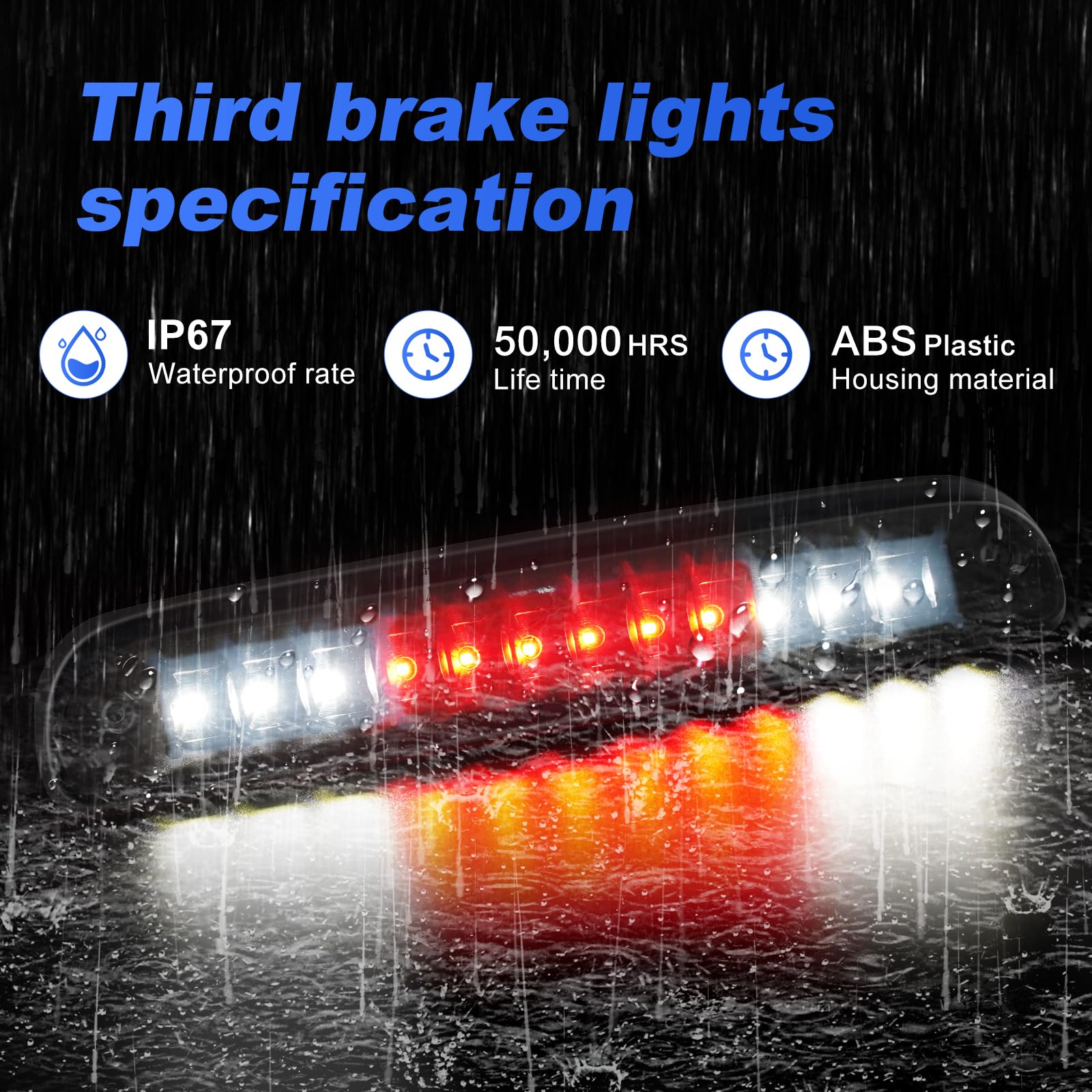 Led 3Rd Third Brake Light Compatible With 1999-2016 Ford F250 F350 F450 F550 Super Duty Ranger, Tail High Mount Stop Light Rear