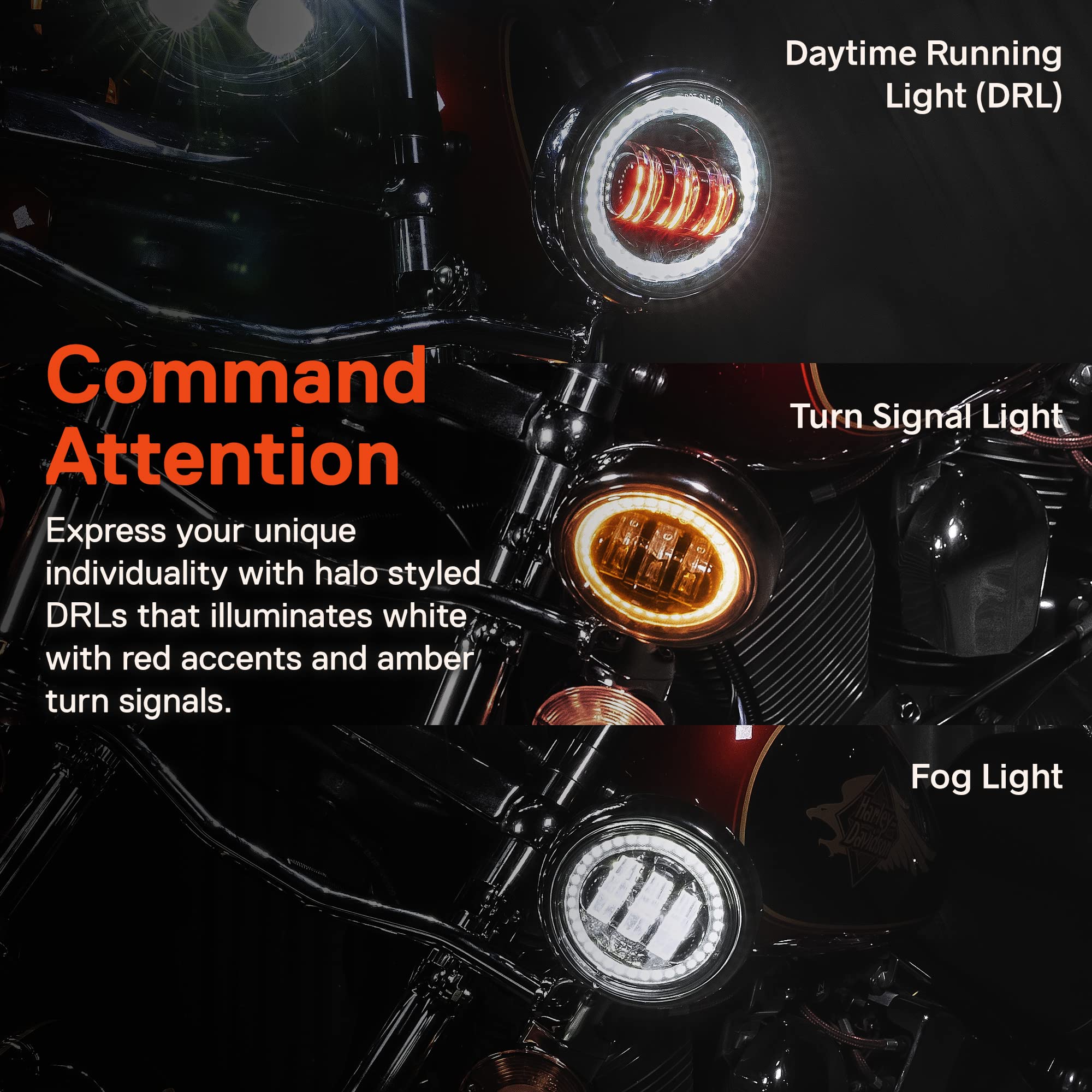 TRUE MODS 2pc 4.5'' Osram LED Harley Fog Passing Light [Halo] [Black-Finish] [6,500K] [2,880 Lumens] Motorcycle Passing Fog Lamp