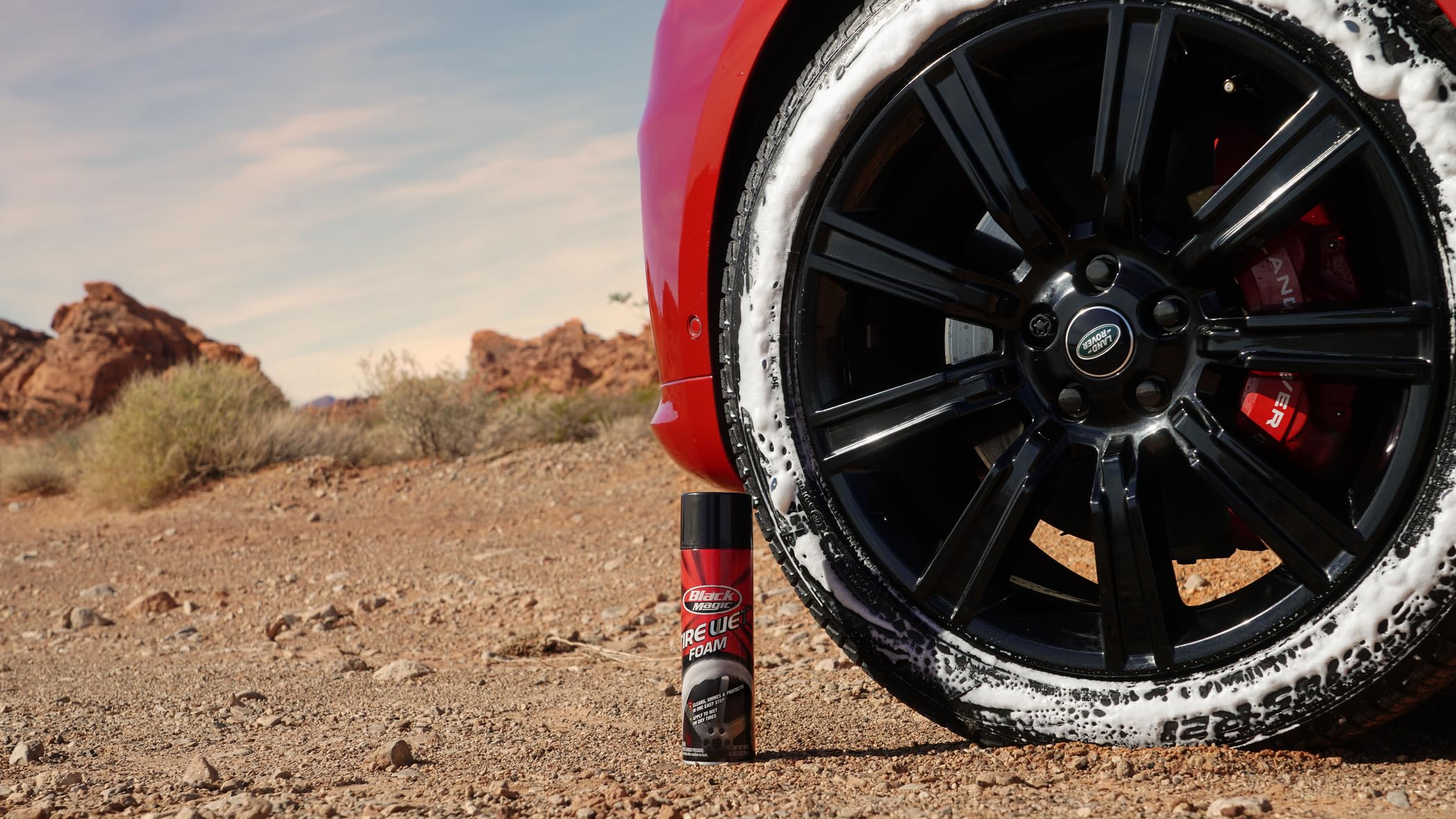 Black Magic 800002220 Tire Wet Foam, 18 Oz. - Specially Formulated Thick Tire Spray Foam Clings To Tires To Dissolve And Clean D