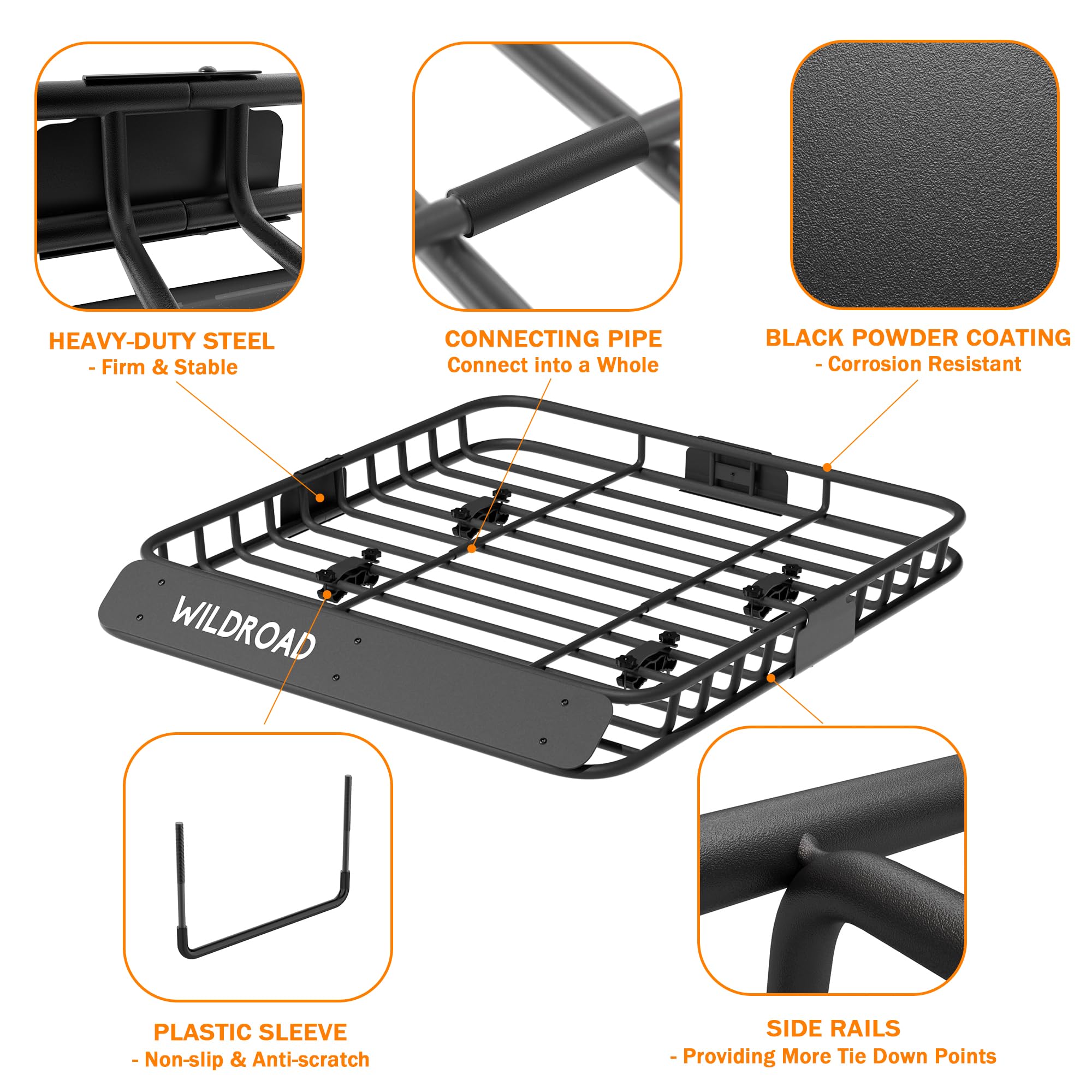 Wildroad Roof Rack Cargo Basket, Upgraded 4    Fence Car Roof Basket, 43''X 39''X 4'' Universal Car Top Luggage Holder Carrier B