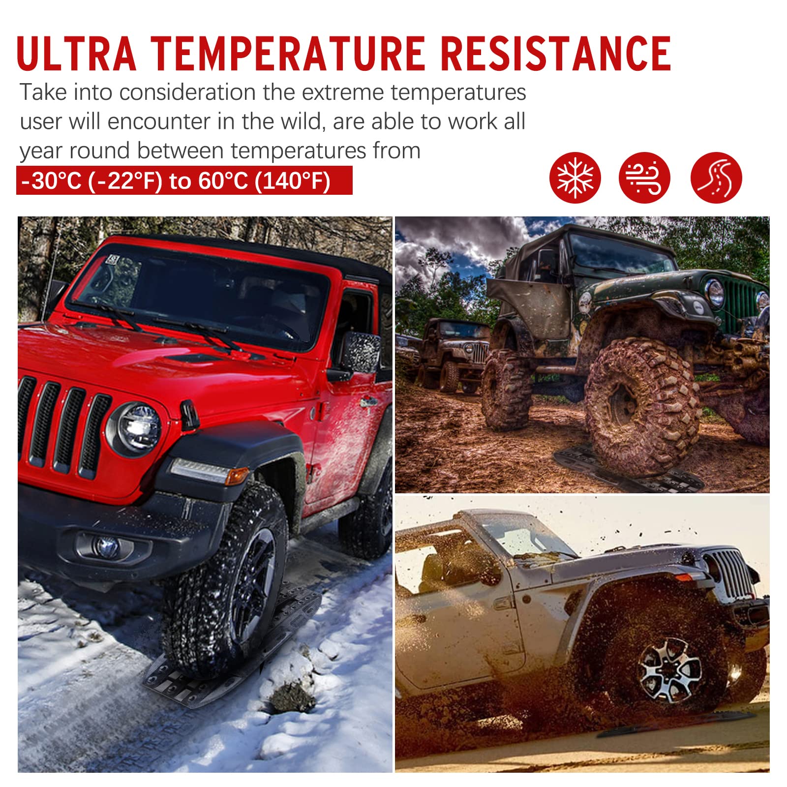 Bunker Indust Off Road Traction Boards, 2 Pcs Short Recovery Track Traction Mats For 4Wd Mud, Sand, Snow Ramps-Orange Tire Traction Tool (Without Strap)