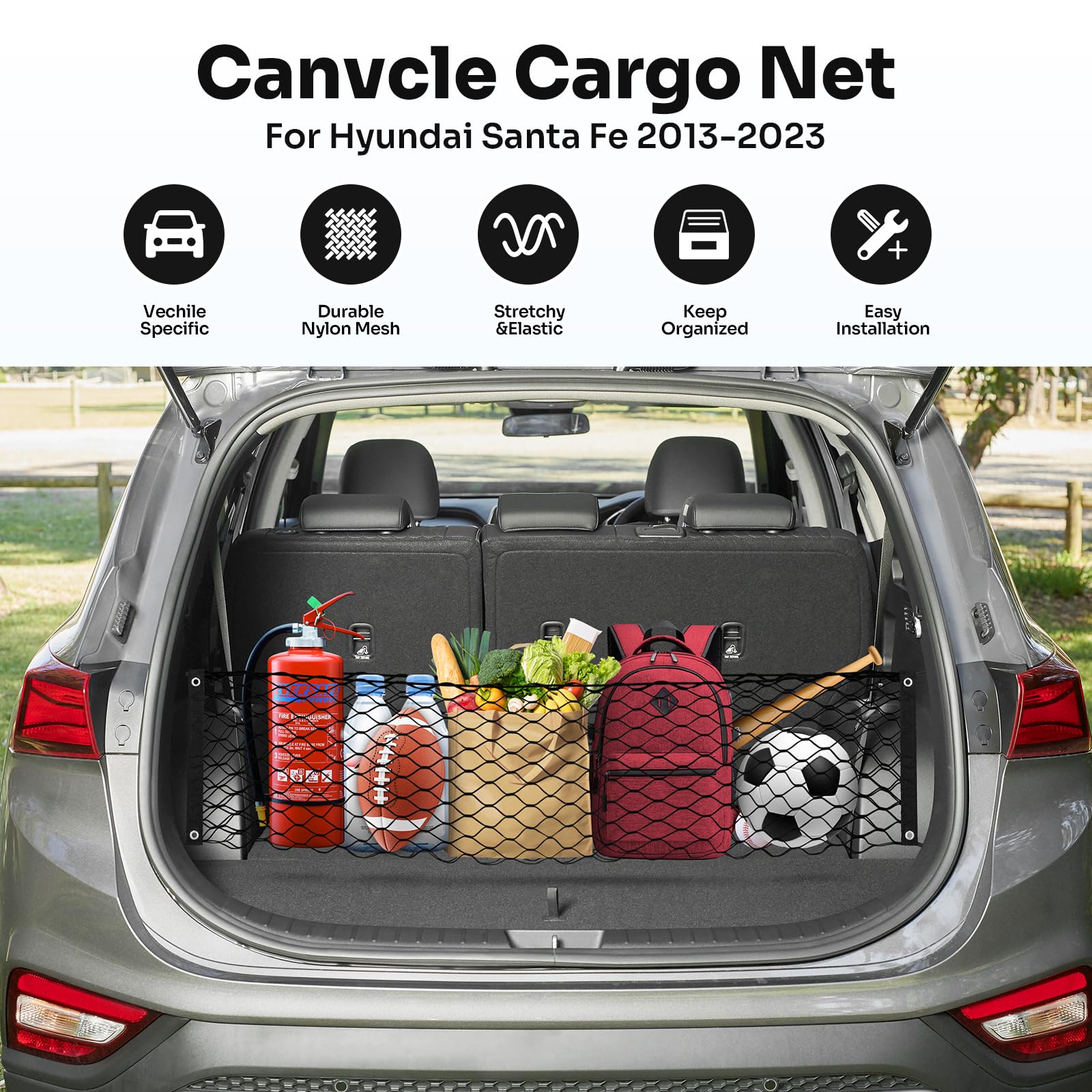 Canvcle Trunk Cargo Net for 2013-2025 Hyun-dai Santa Fe Accessories Envelope Style Mesh Trunk Net Organizer and Storage Stretcha