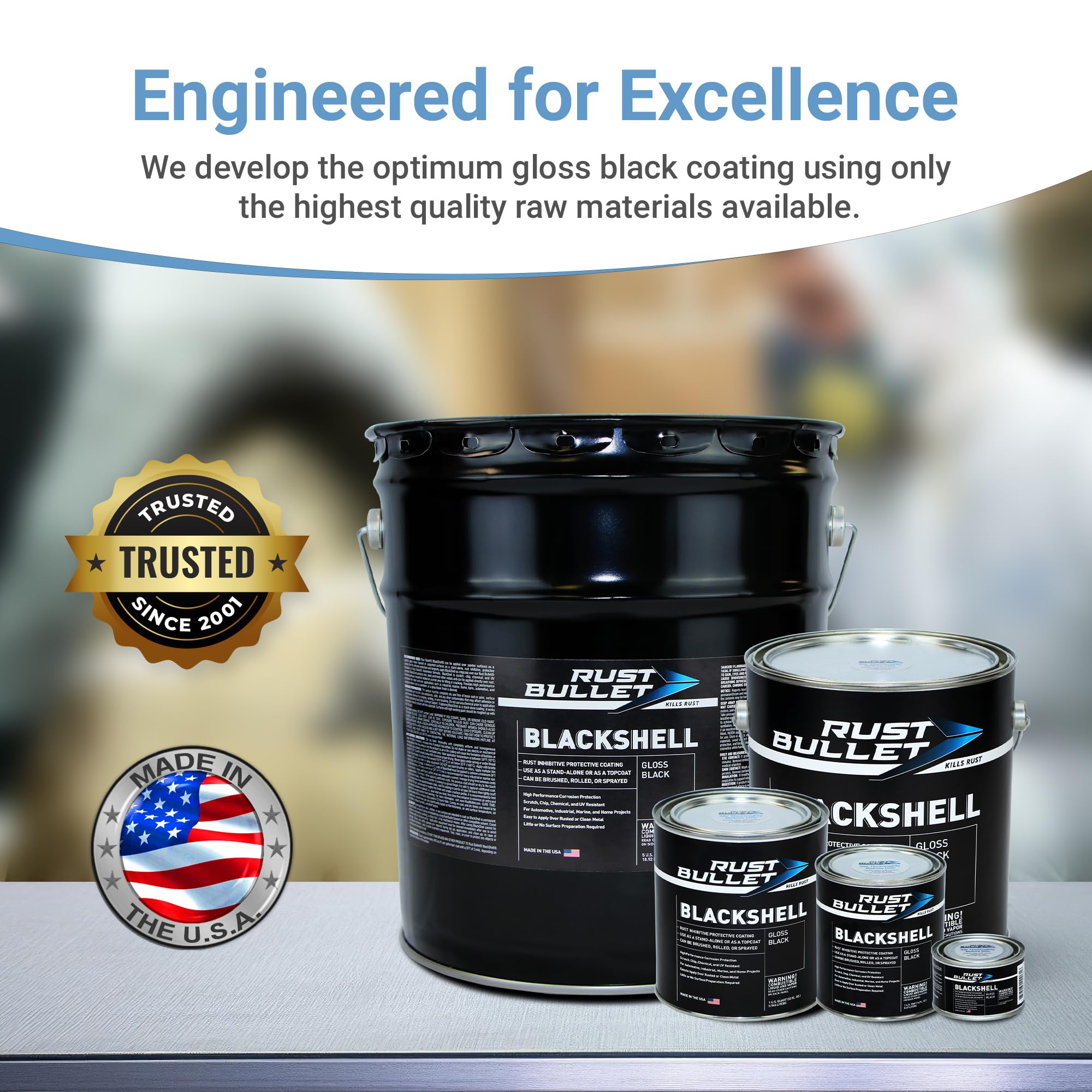 Rust Bullet Blackshell - Gloss Black - 1 Gallon - Corrosion Preventive Coating, Uv Resistant Rust Proofing Paint, Long-Lasting M