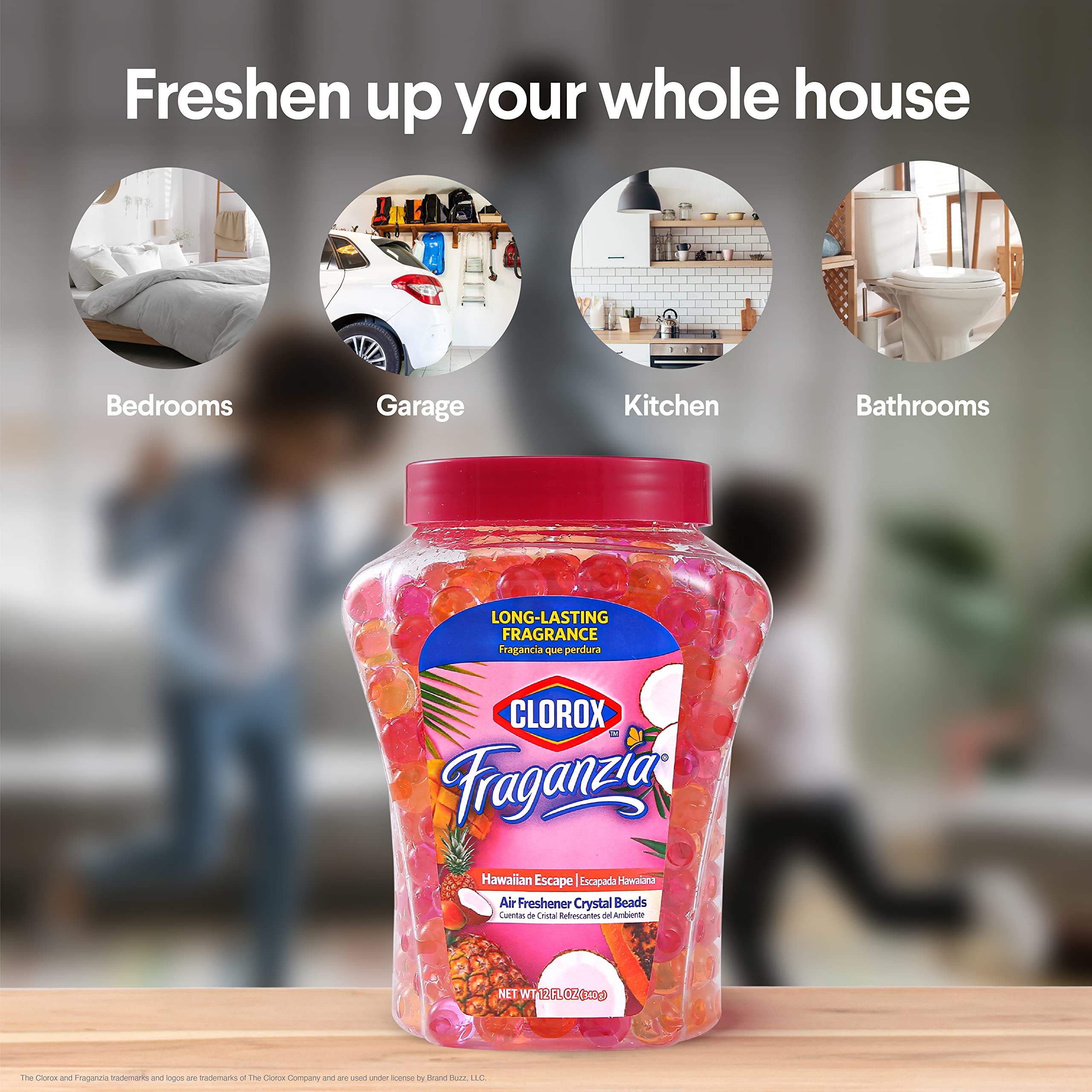 Clorox Fraganzia Air Freshener Crystal Beads Double Pack, Coconut Colada, Hawaiian Escape 12oz Jars | Vented Jar Air Scent Beads