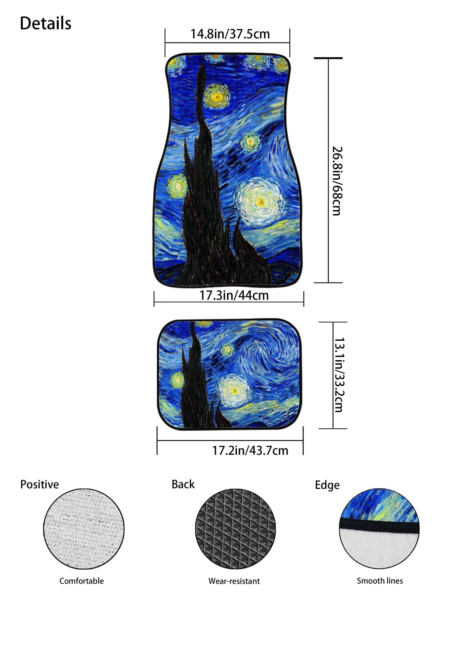 Suhoaziia Starry Night Car Floor Mats Carpet for Sedan SUV Truck, Front & Rear Seat Rug 4pcs, All Weather Liners Protection for