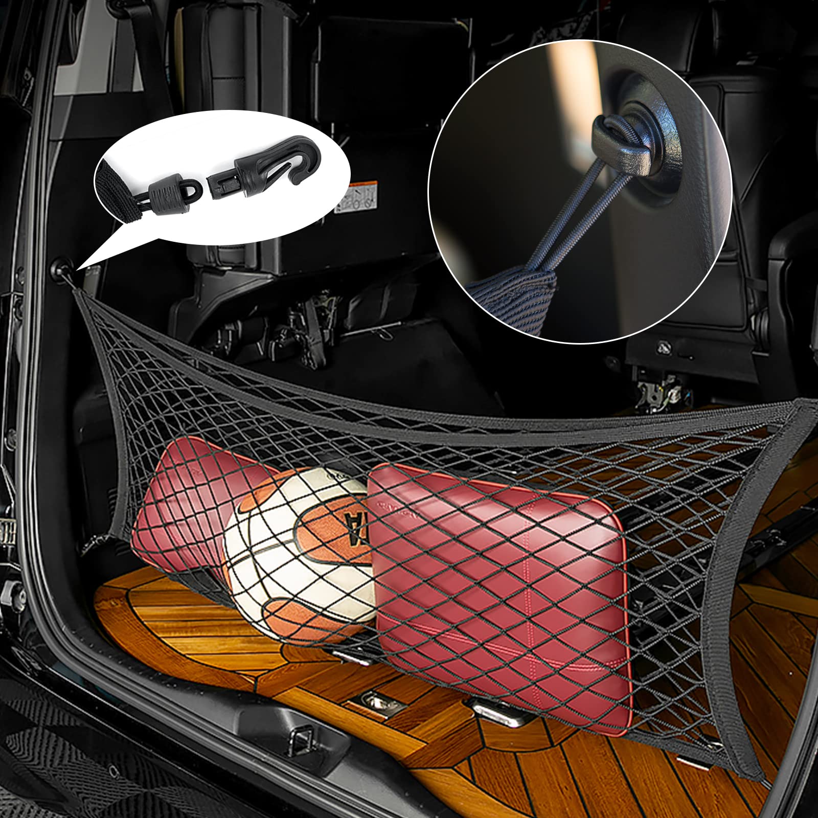 Double-Layer Trunk Cargo Elastic Net For Suv, 35''X11'' Stretch To 65''X25'' For Car Organizer Heavy Duty With Hooks