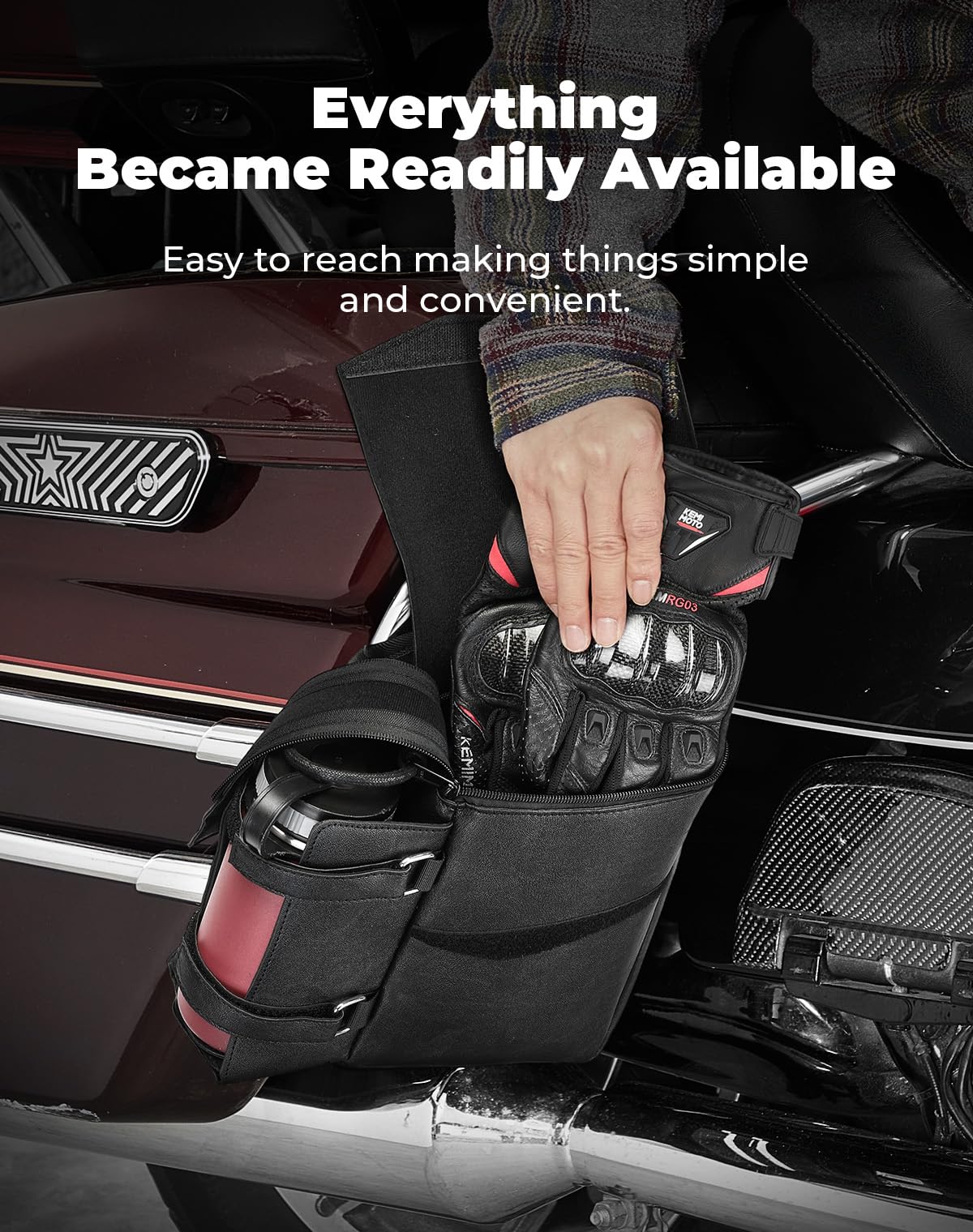 KEMIMOTO Side Saddlebag Guard Bag Organizer with Water Bottle Holder Faux Leather Compatible with Touring Road King Electra Glid