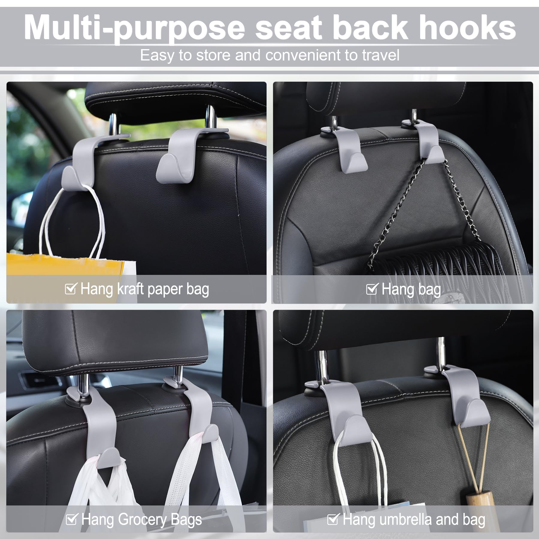 Livtee Car Seat Headrest Hook, Car Headrest Hidden Hook, 4 Pack Universal Auto Car Back Seat Hook Organizer For Purse Coat, Car