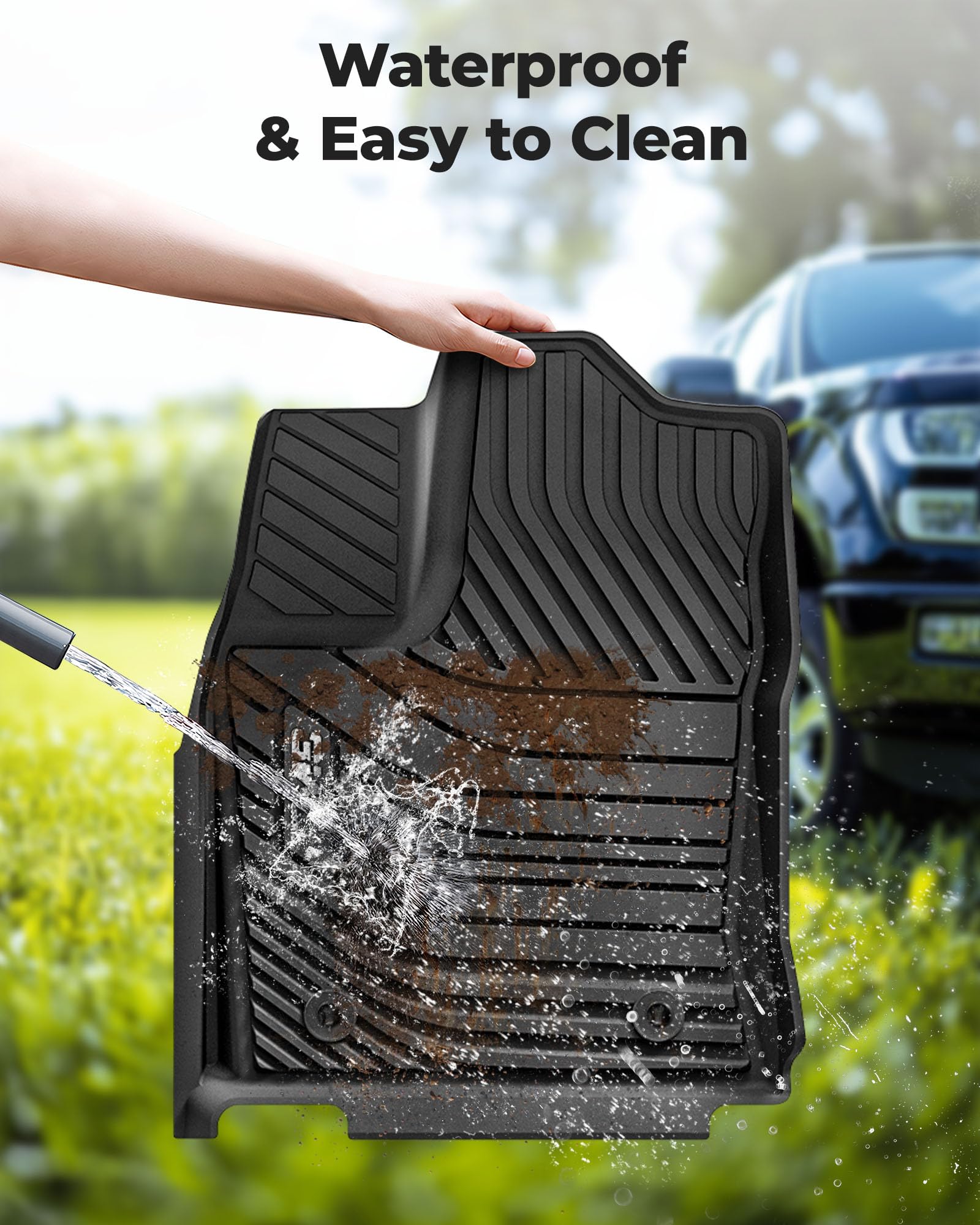 3W Floor Mats Fit 2022-2024 2025 Toyota Tundra (Only For Crewmax Cab), Custom Fit All-Weather Tpe Front & Rear Row Floor Liner B