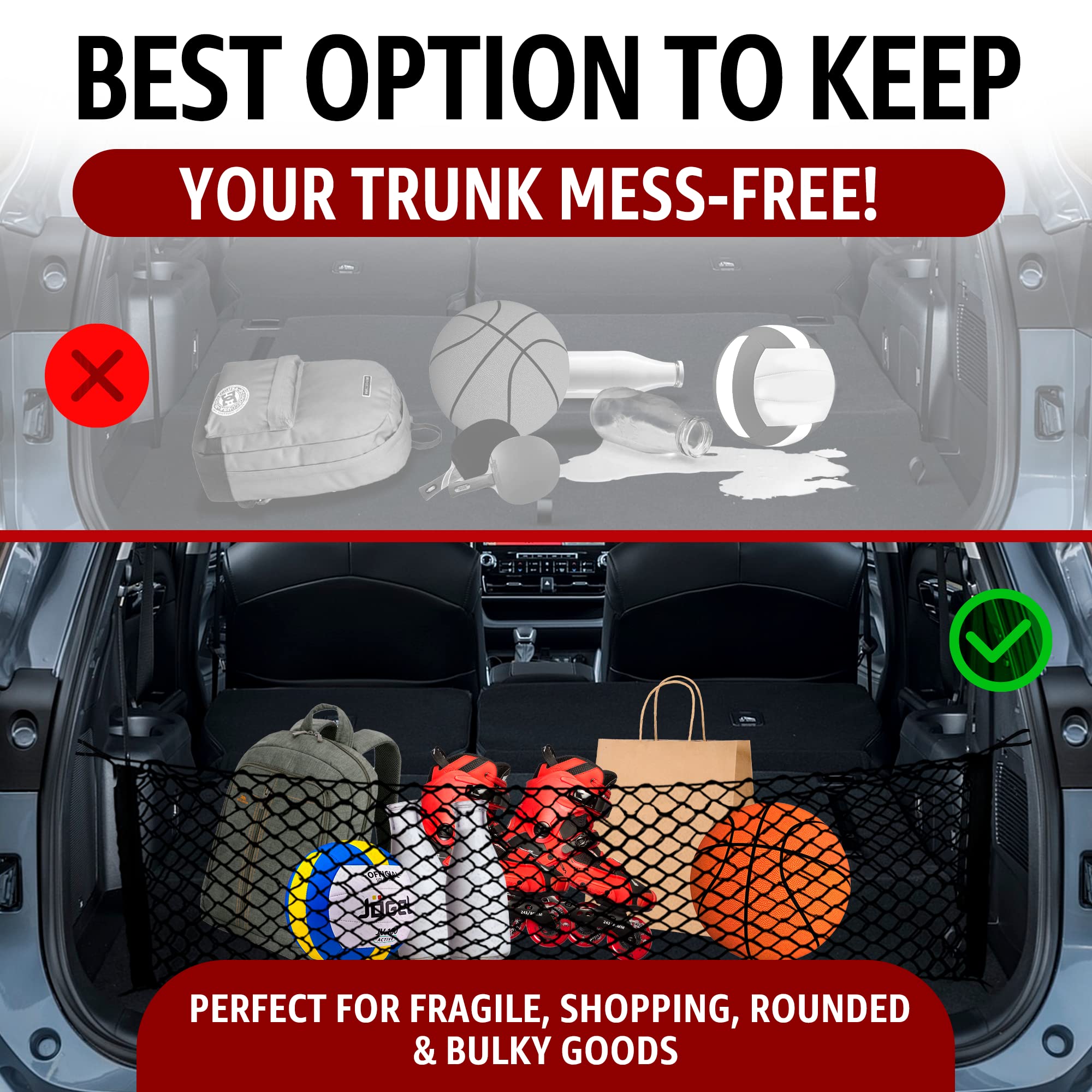 Envelope Style Trunk Mesh Cargo Net For Toyota Highlander 2020-2024 Car Accessories - Premium Trunk Organizers And Storage - Cargo Net For Suv Truck - Best Carrier Organizer For Toyota Highlander
