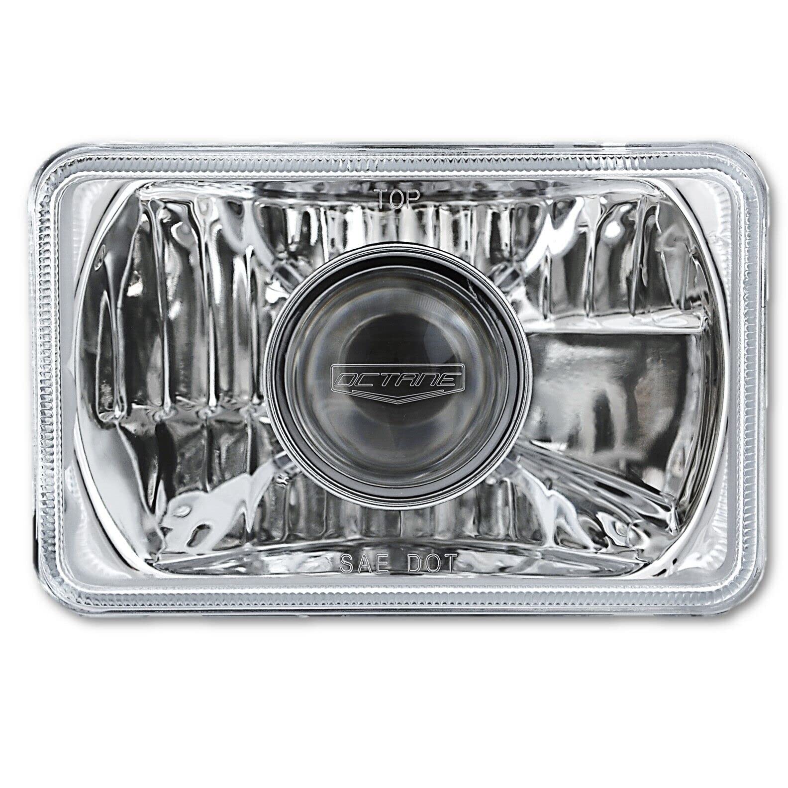 Octane Lighting 4X6 Inch Super White Halogen Projector Crystal Clear Lens/Metal Headlight H4 Light Bulb Headlamp Pair