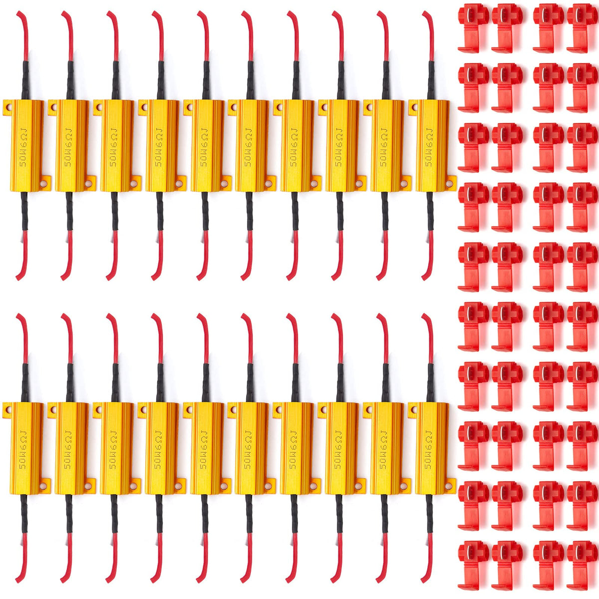 Xuhal 20 Pack 50W 6ohm Load Resistor Turn Signal LED Resistor Kit Fix Fast Flash Blink Error Code Flickering LED Light Resistor 