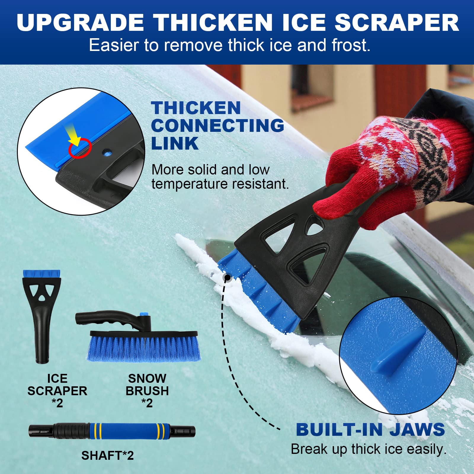 2Pcs Ice Scrapers For Car Windshield, 2-In-1 Snow Scraper And Snow Brush For Car Suv Truck, Car Ice Windshield Scraper For Ice A