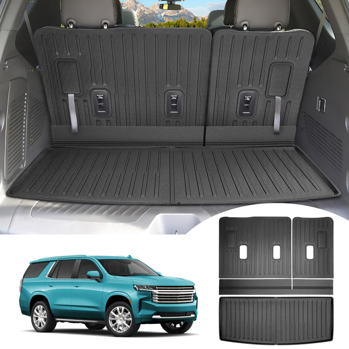JTYZSM Cargo Mats for 2022-2025 Chevy Tahoe/GMC Yukon Trunk Mat with Backrest Mat All Weather Rear Seat Back Cargo Liners for 20
