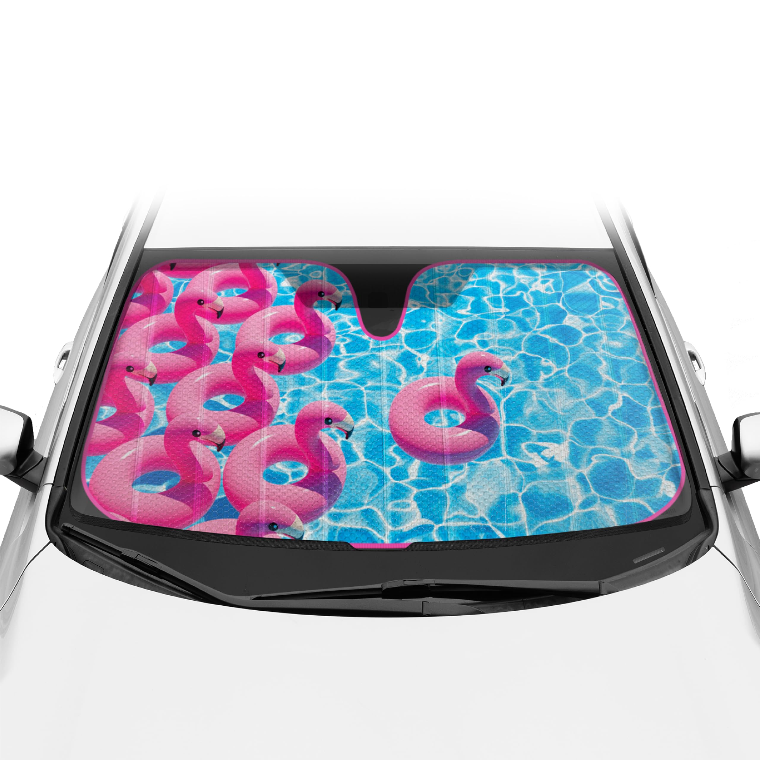 Bdk Pink Flamingo Windshield Sunshade For Car Truck & Suv - Folding Sun Shade For Front Window, Auto Sun Visor Heat Protection,