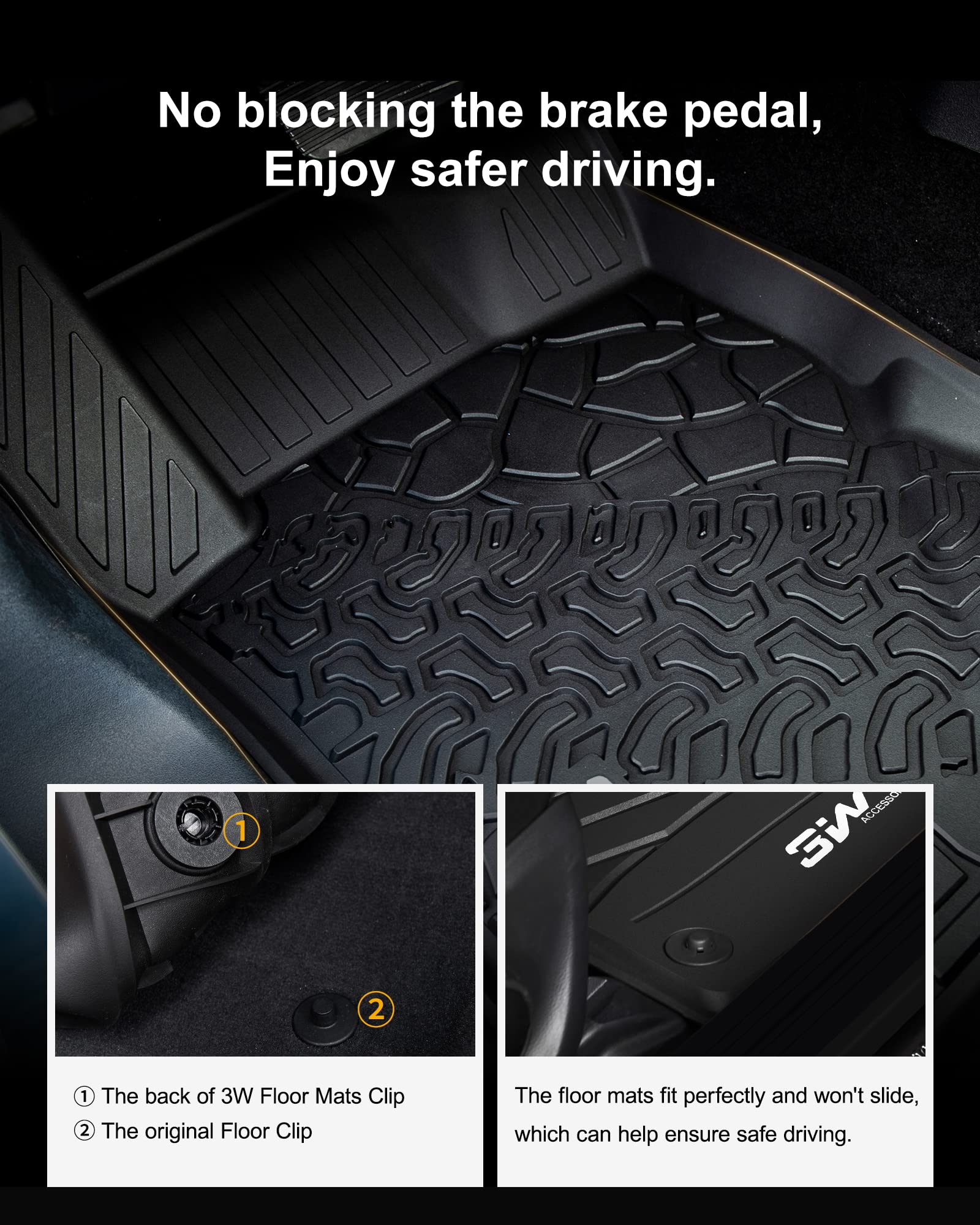 3W Floor Mats & Cargo Liner Fit For 2021-2024 2025 Ford Bronco 4 Door, Tpe All Weather Custom Fit Floor Liner 1St 2Nd Row And Fu