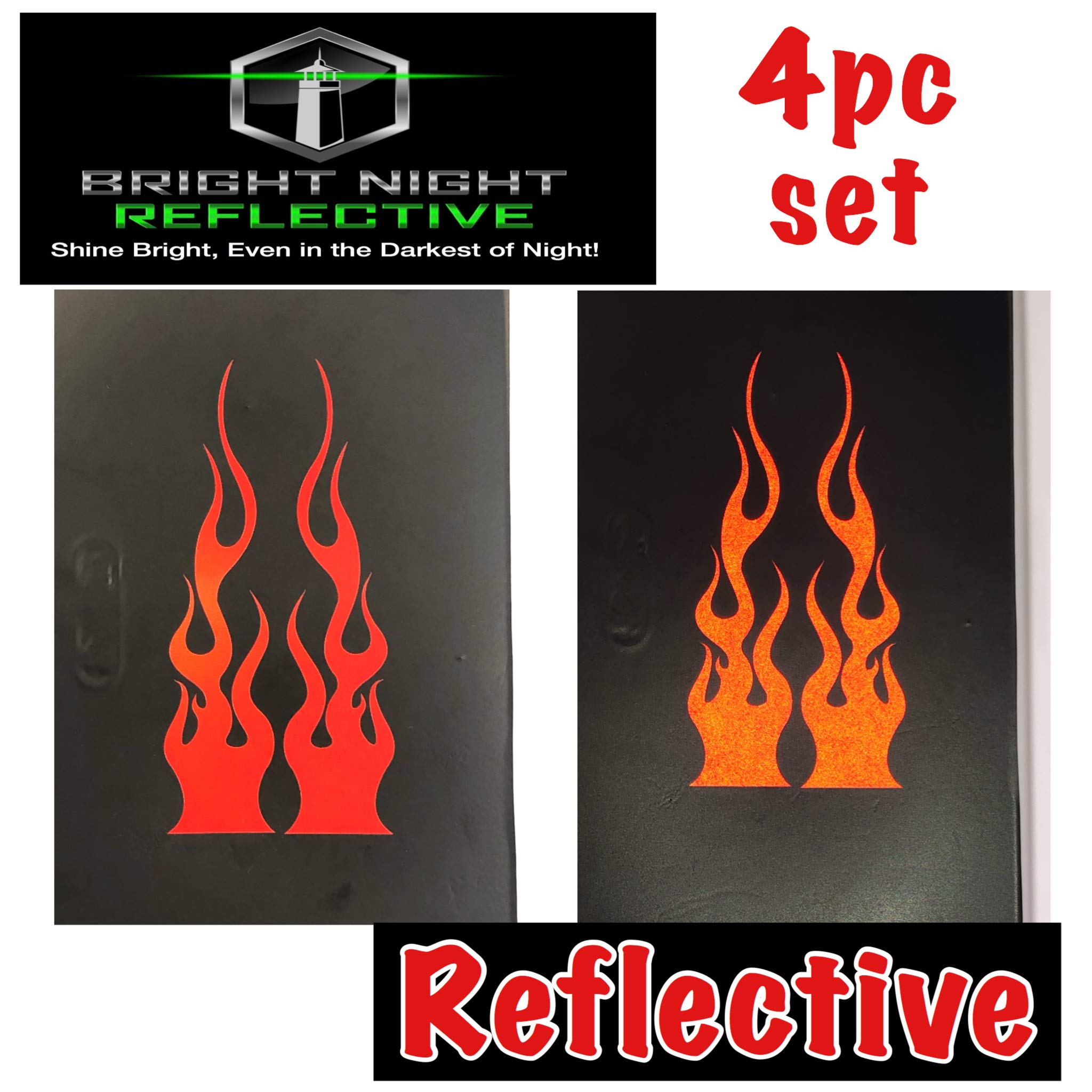 Flame Decals Reflective (2) 1.25'X5.25' Great For Helmets, Motorcycles, Computer Stickers, Phone, Tablet, Hard Hat (Yellow Reflective)