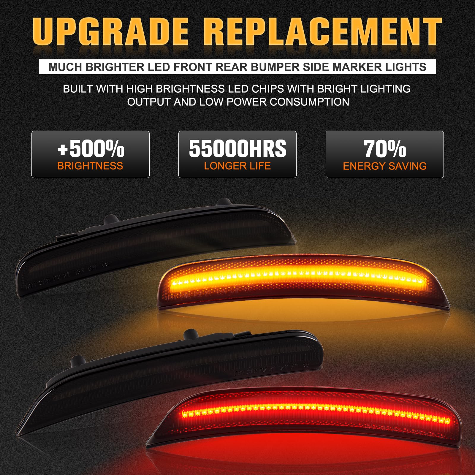 Gempro Led Side Marker Lights Compatible With Dodge Charger Ld 2015-2023 Front Rear Bumper Marker Lamps Smoked Len, 4Pcs (Amber